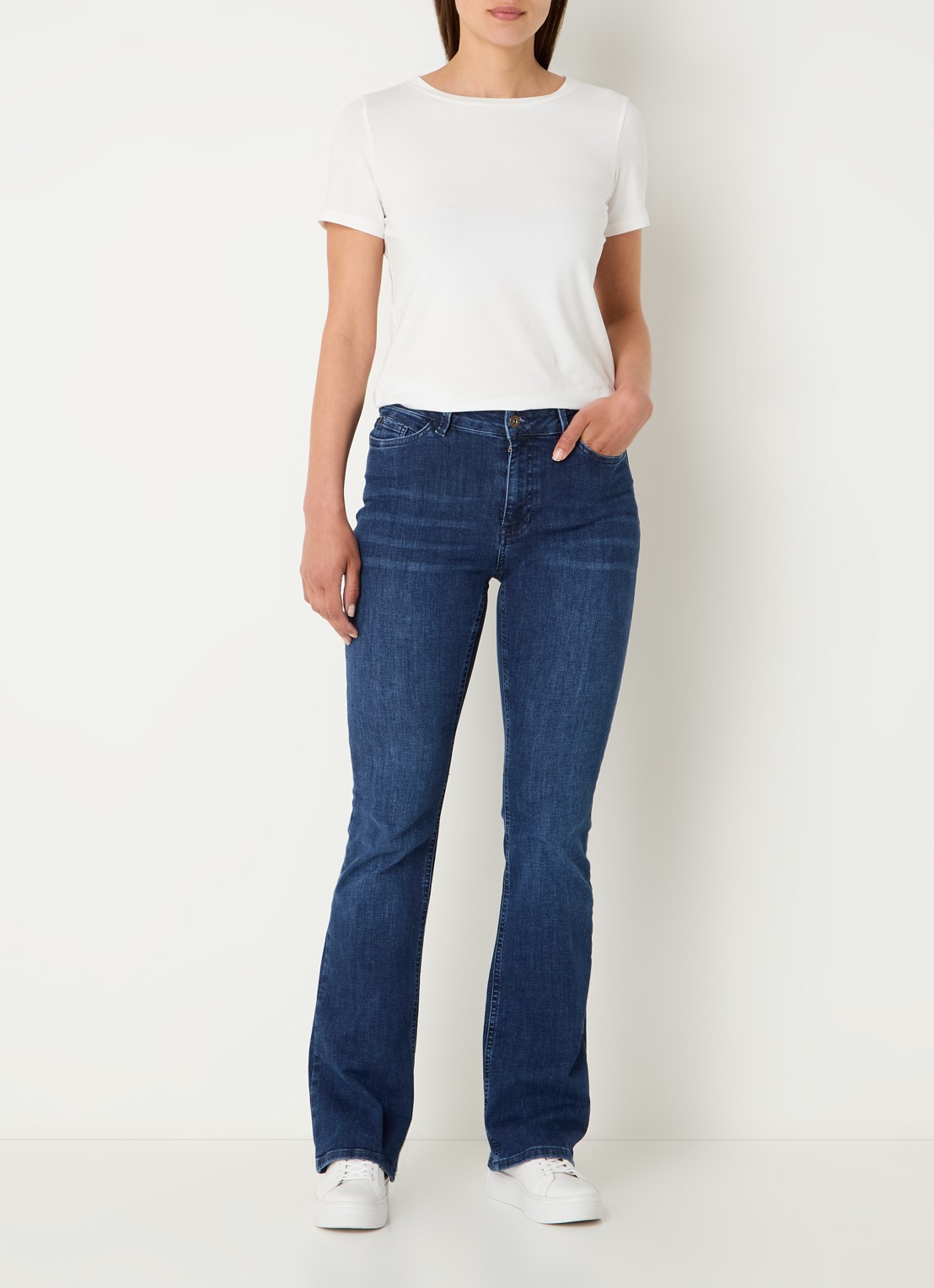 Expresso High waist flared jeans met steekzakken - voorkant 5 indigo