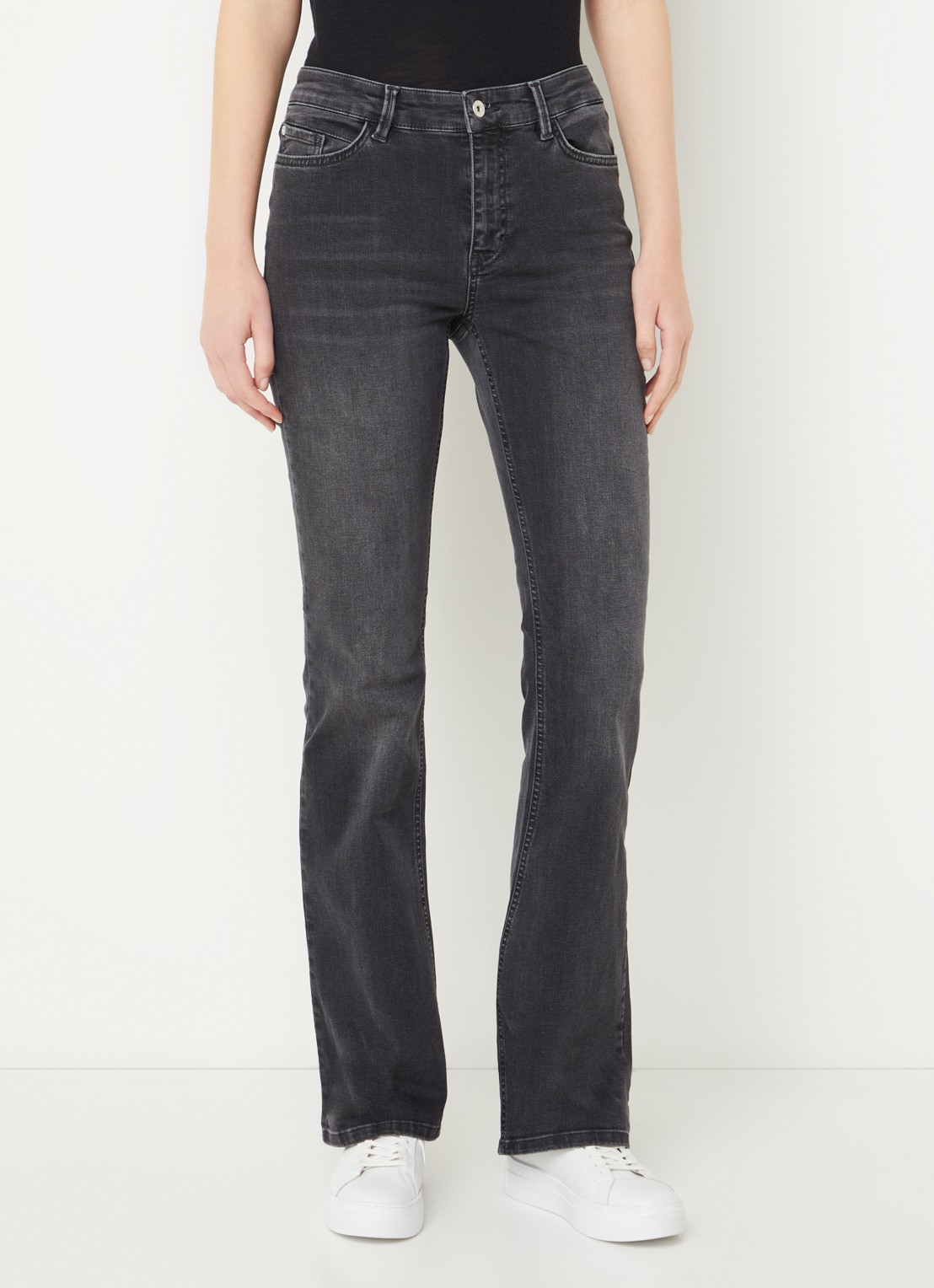 Expresso High waist flared jeans met steekzakken - detail 3 donkergrijs