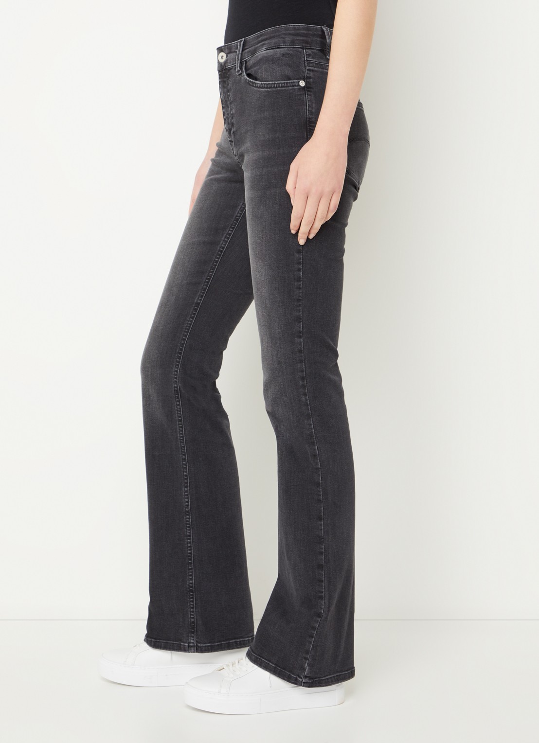 Expresso High waist flared jeans met steekzakken - detail 4 donkergrijs