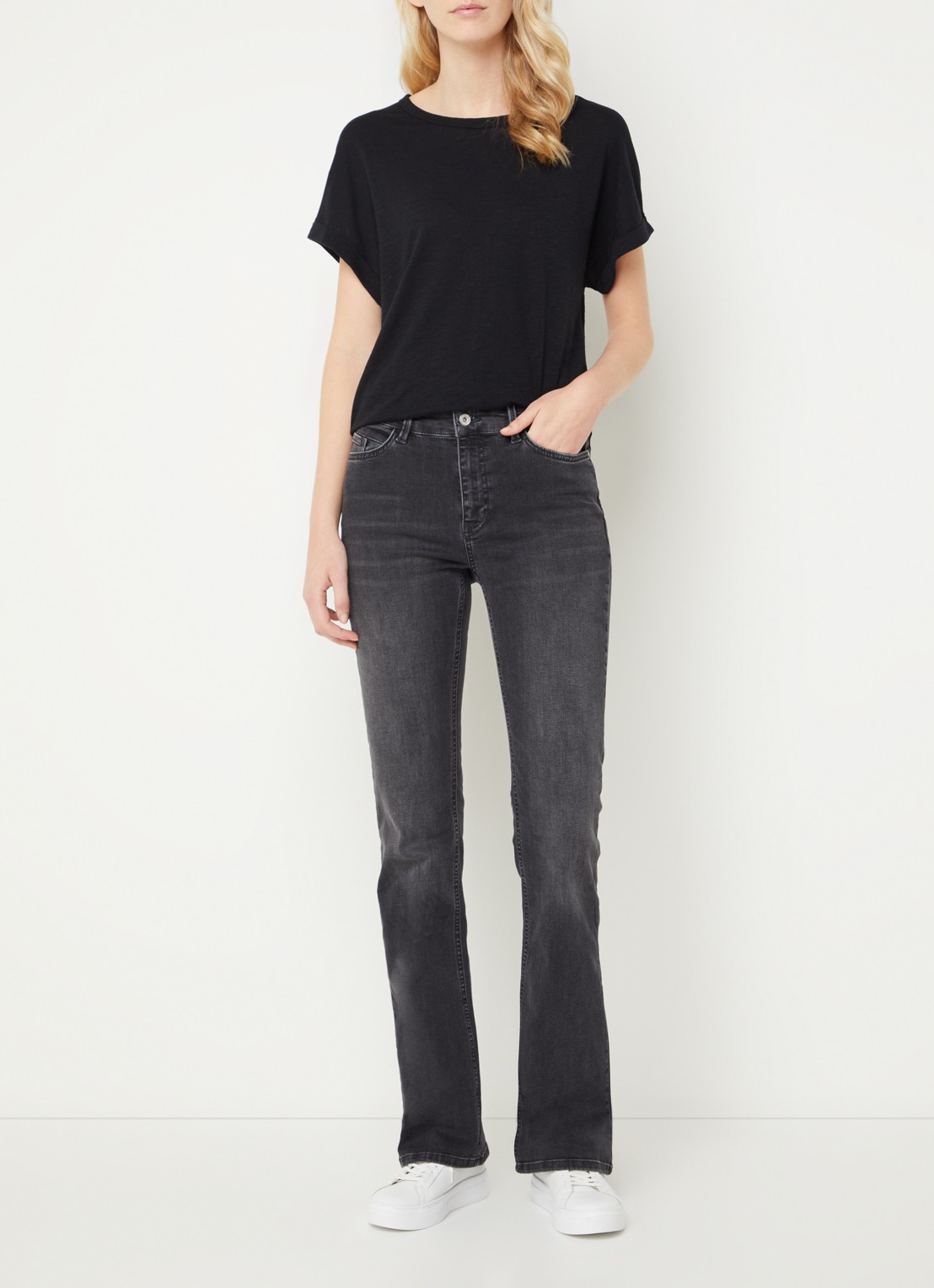 Expresso High waist flared jeans met steekzakken - voorkant 2 donkergrijs