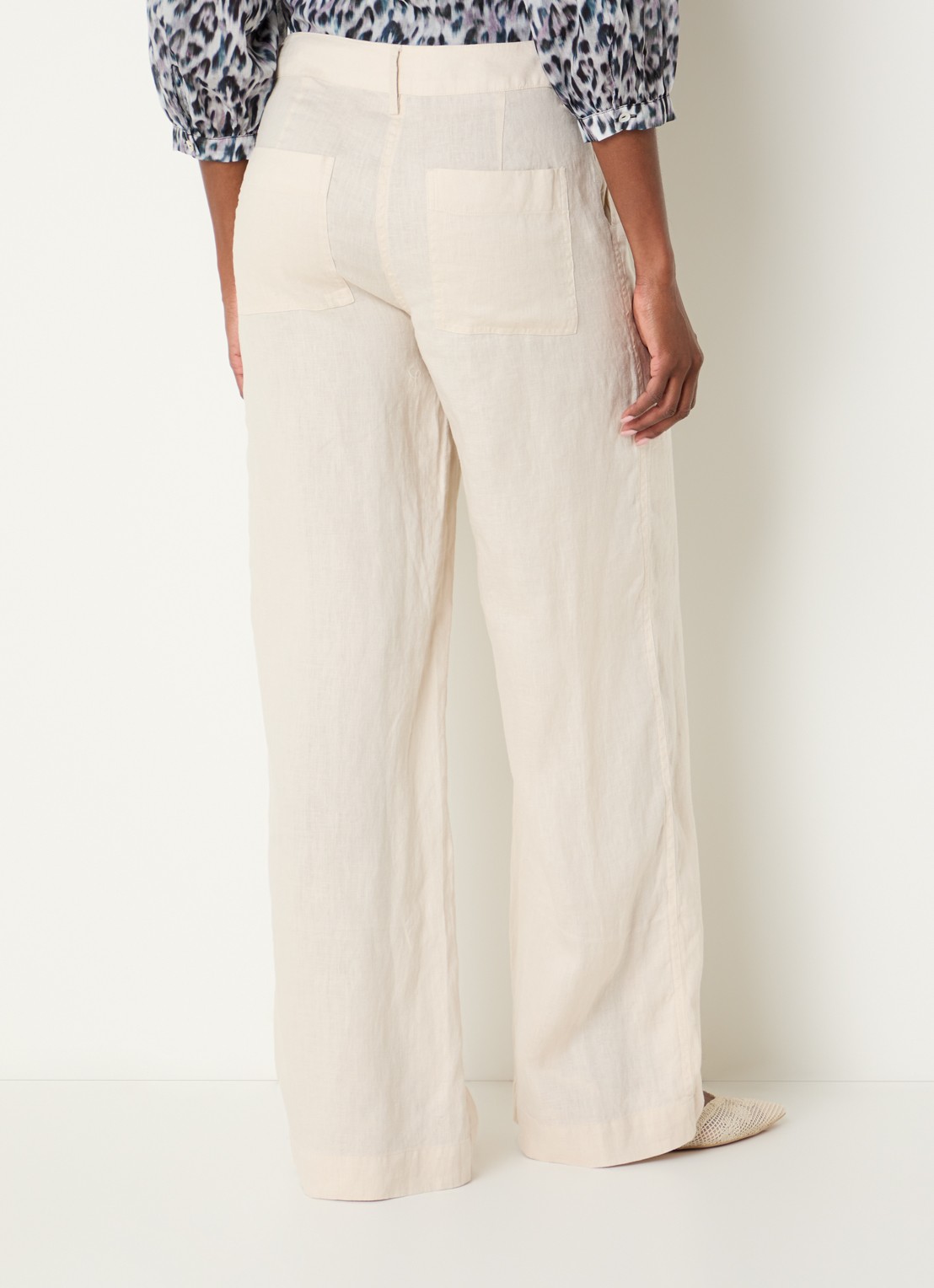 Expresso High waist loose fit broek van linnen met steekzakken - achterkant 2 creme