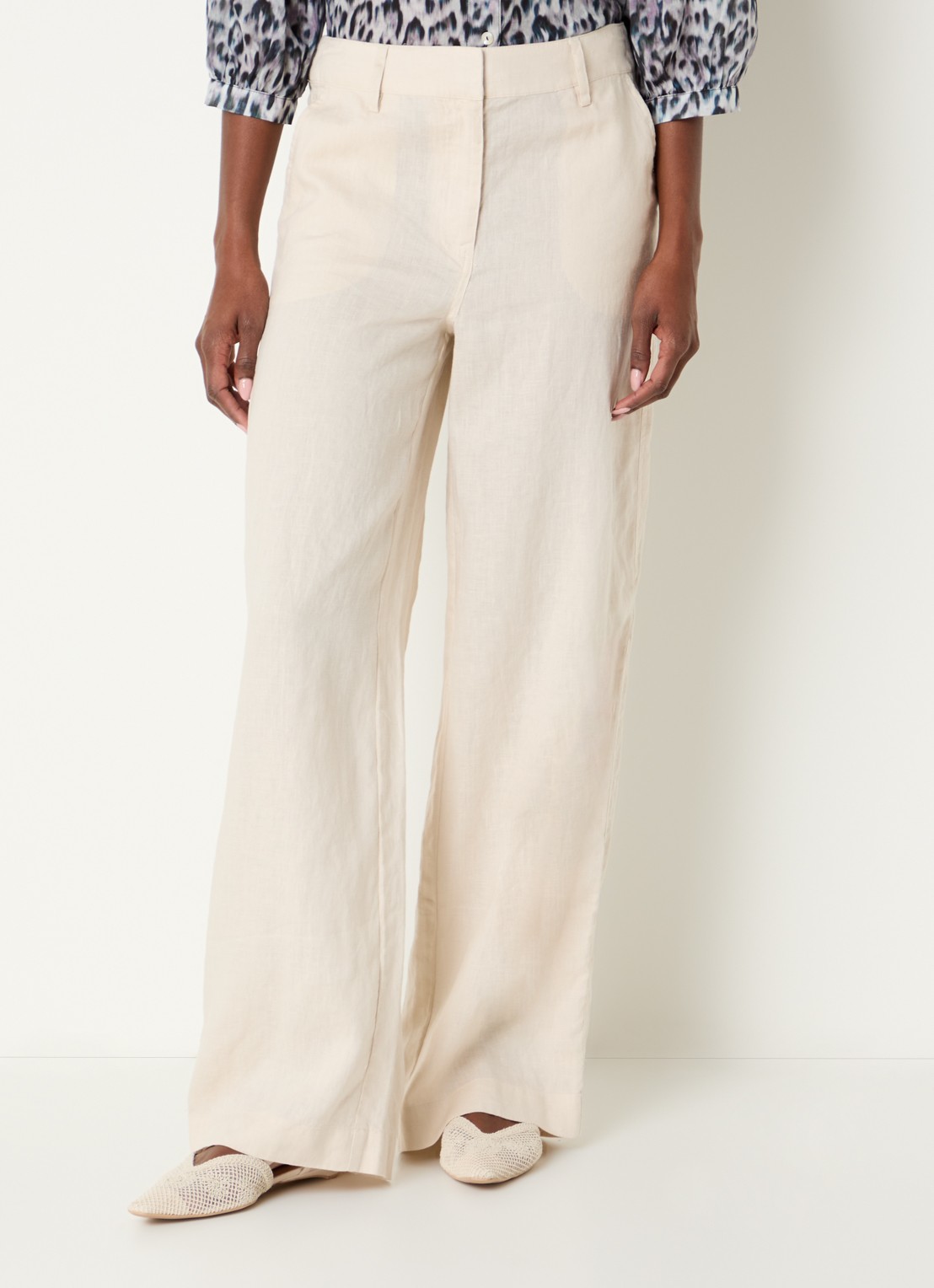 Expresso High waist loose fit broek van linnen met steekzakken - detail creme