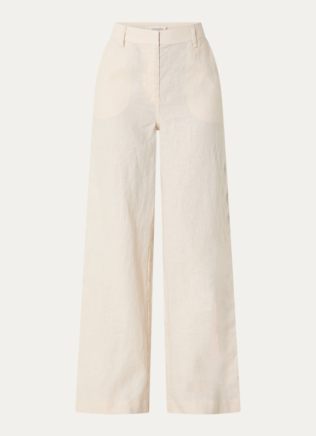 Expresso High waist loose fit broek van linnen met steekzakken - voorkant 3 creme