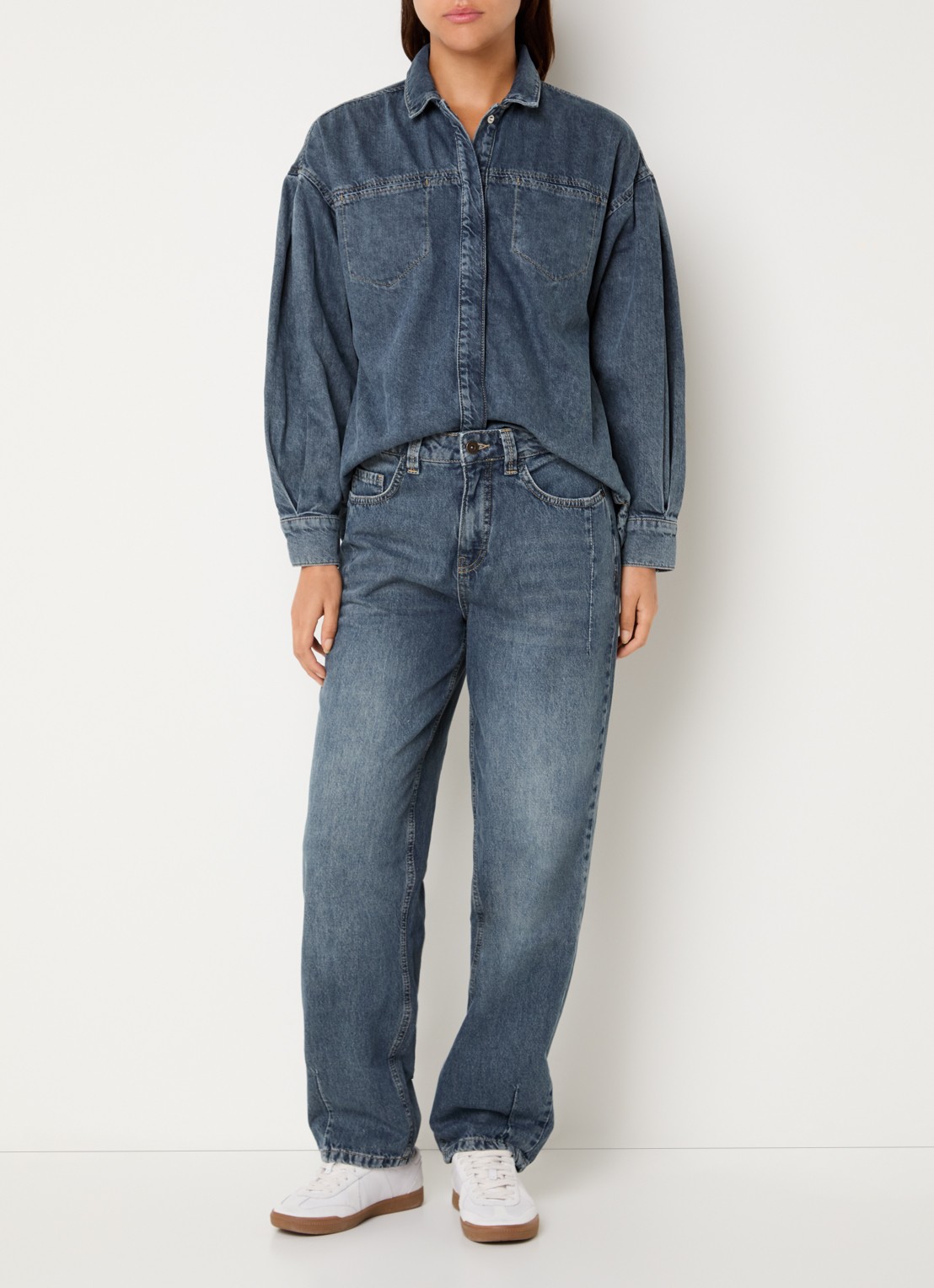 Expresso High waist straight fit jeans met medium wassing - voorkant 2 indigo