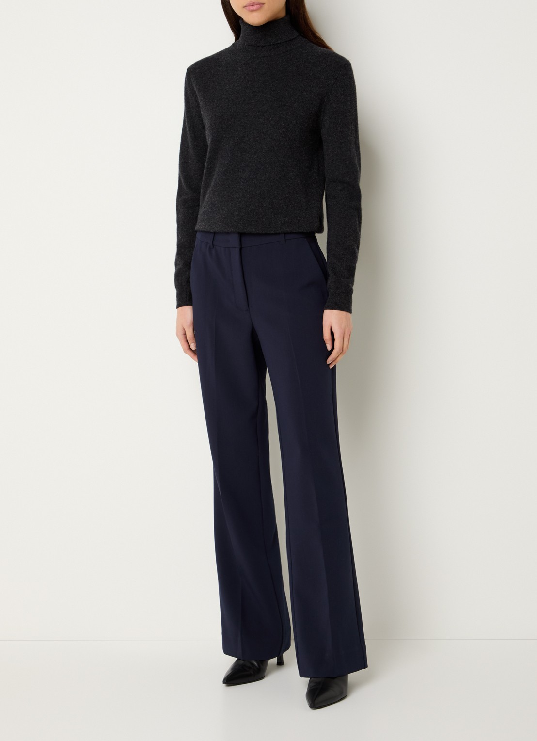 Expresso High waist straight fit pantalon met steekzakken - voorkant 2 donkerblauw