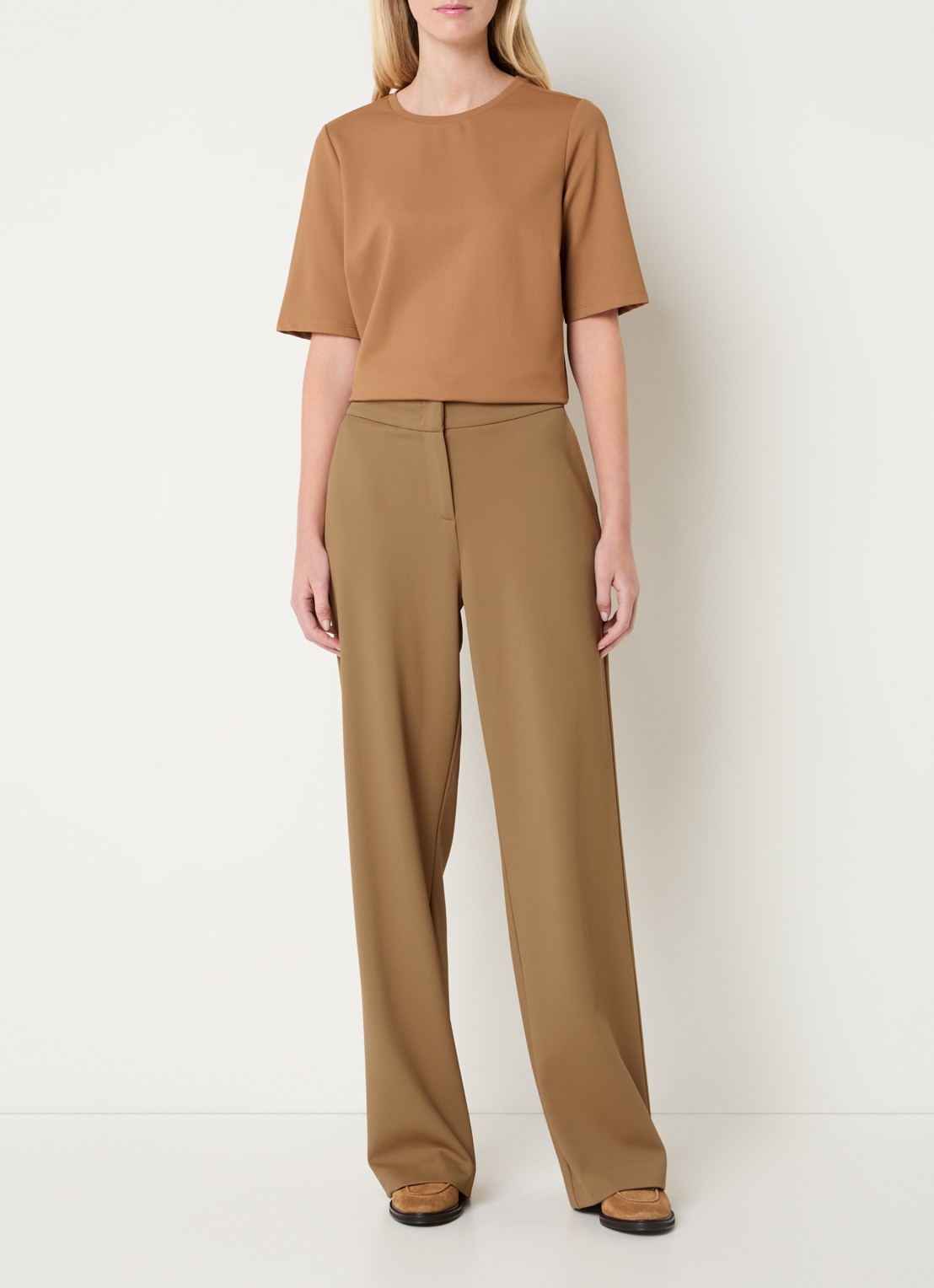Expresso High waist straight fit pantalon met steekzakken - voorkant 2 camel