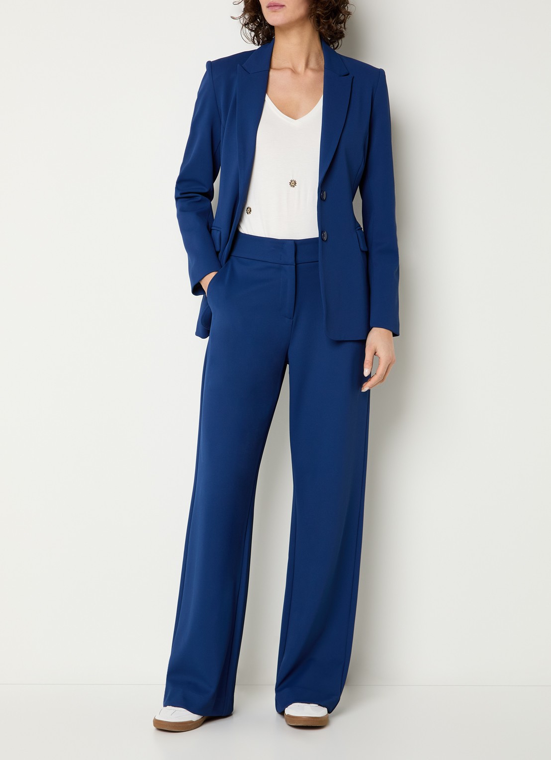 Expresso High waist straight fit pantalon met steekzakken - voorkant 3 royalblauw