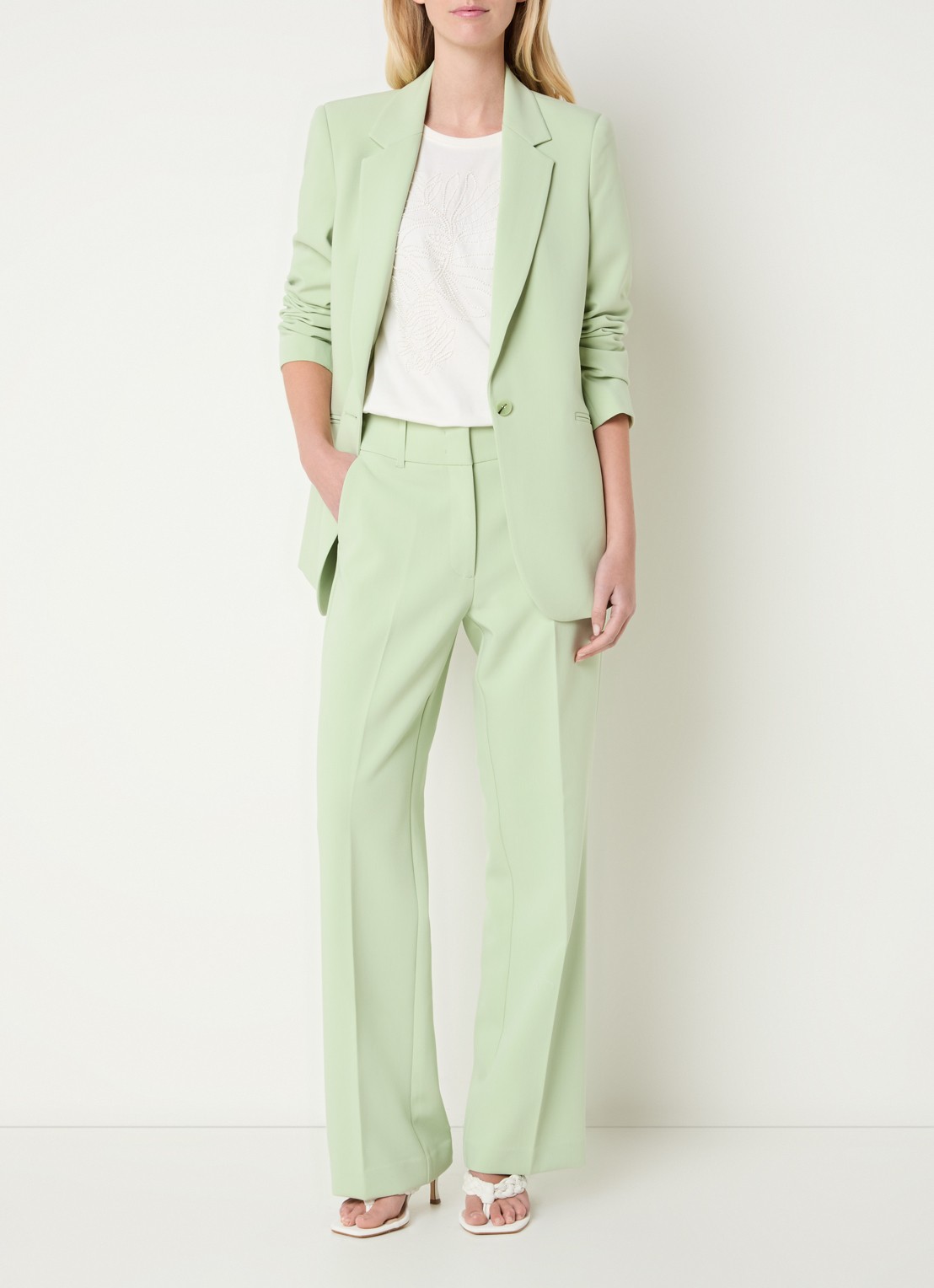 Expresso High waist straight fit pantalon met steekzakken - voorkant 3 lichtgroen