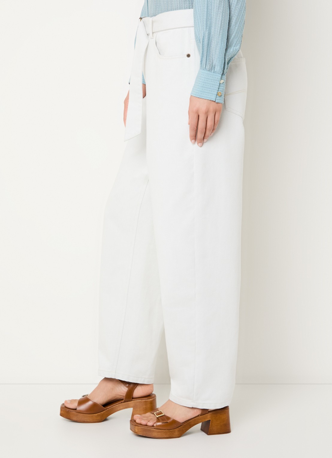 Expresso High waist straight leg jeans met gekleurde wassing en ceintuur - detail 4 gebroken wit