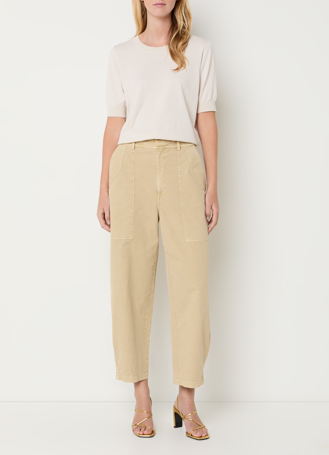 Expresso High waist tapered fit cropped chino met steekzakken - voorkant 3 beige