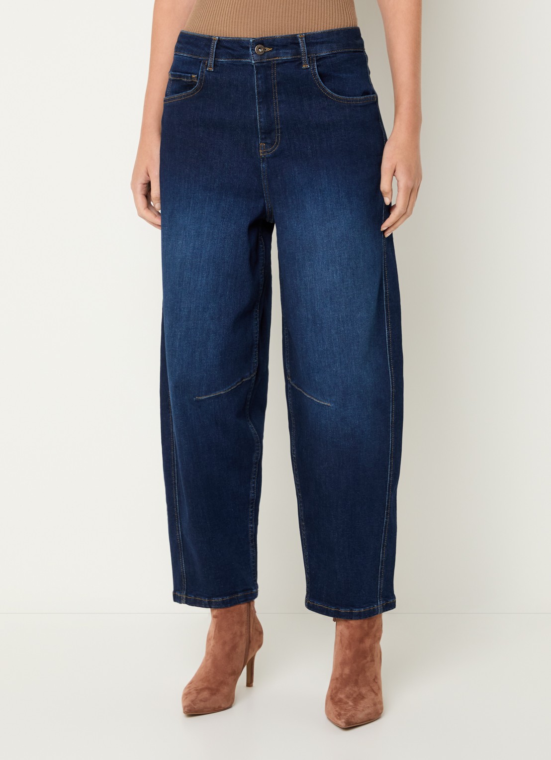 Expresso High waist tapered fit jeans met donkere wassing - detail indigo