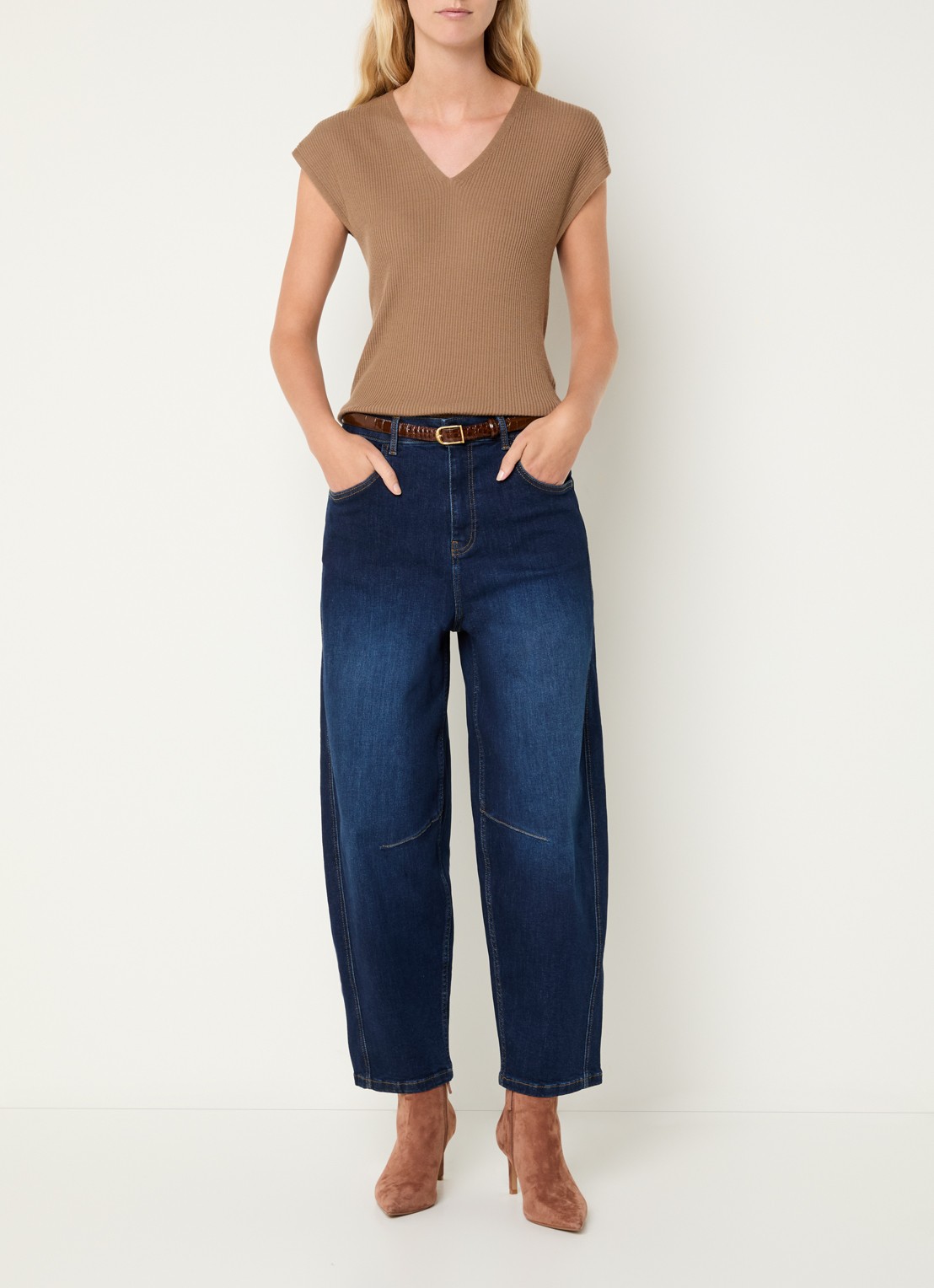 Expresso High waist tapered fit jeans met donkere wassing - voorkant 4 indigo
