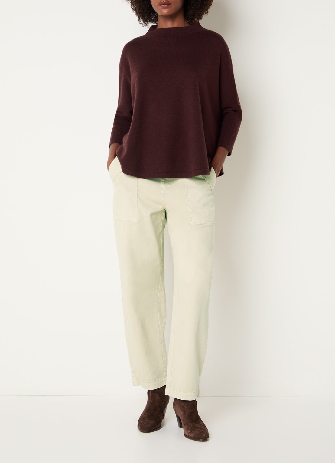 Expresso High waist wide fit jeans met steekzakken - voorkant 3 lichtgeel