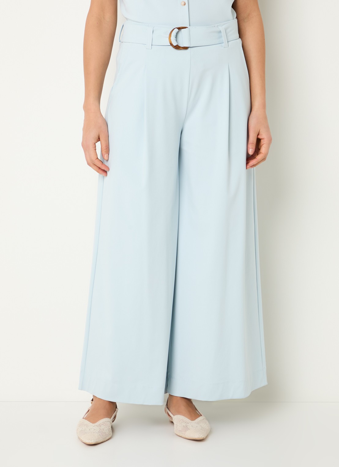 Expresso High waist wide fit palazzo broek met steekzakken - detail 4 lichtblauw