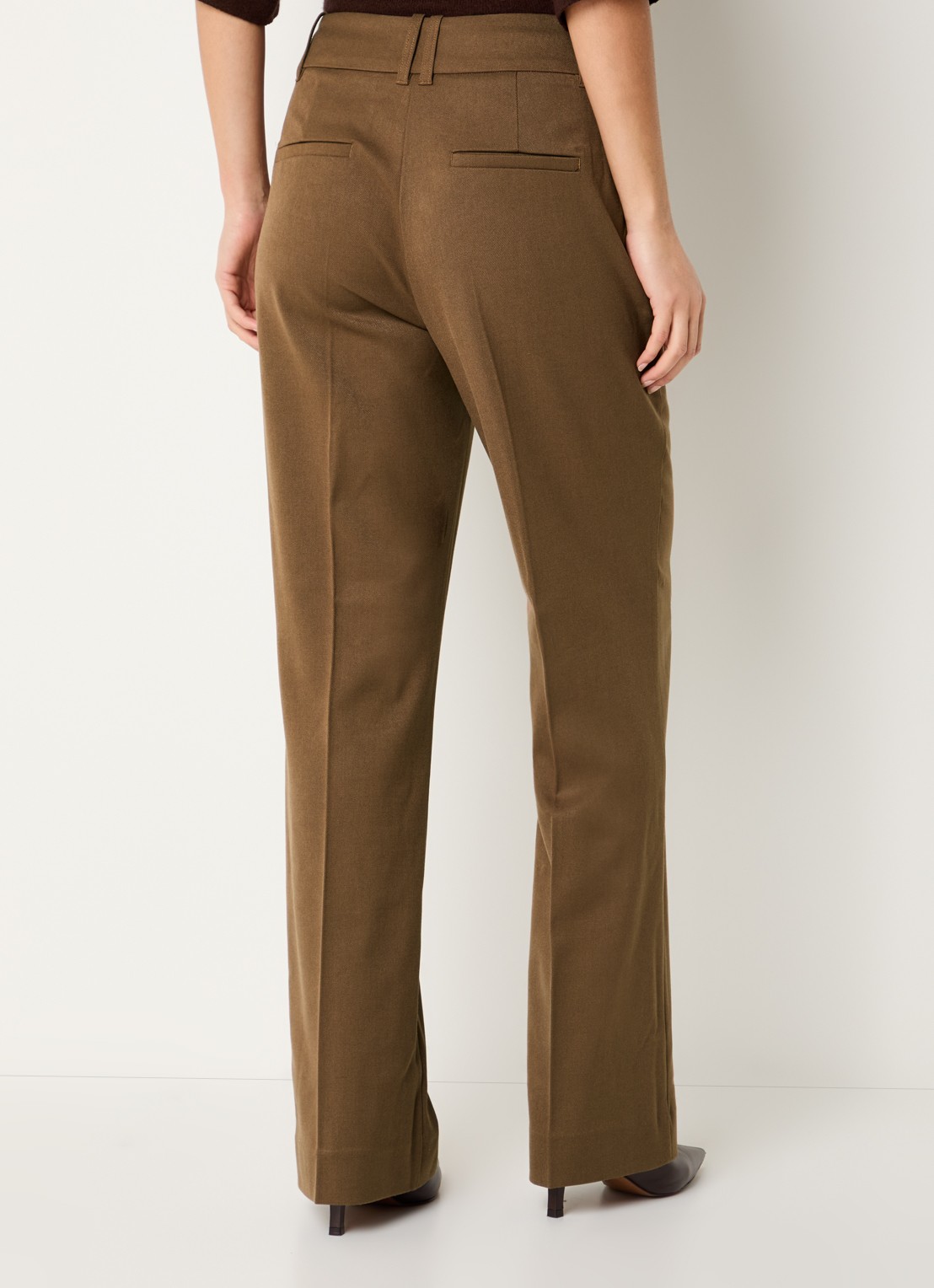 Expresso High waist wide fit pantalon in wolblend met steekzakken - achterkant 3 cognac