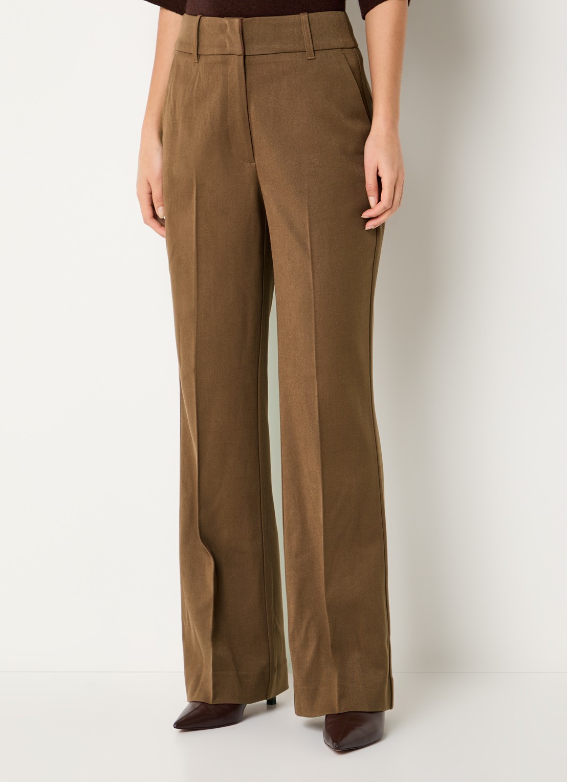 Expresso High waist wide fit pantalon in wolblend met steekzakken - detail 4 cognac