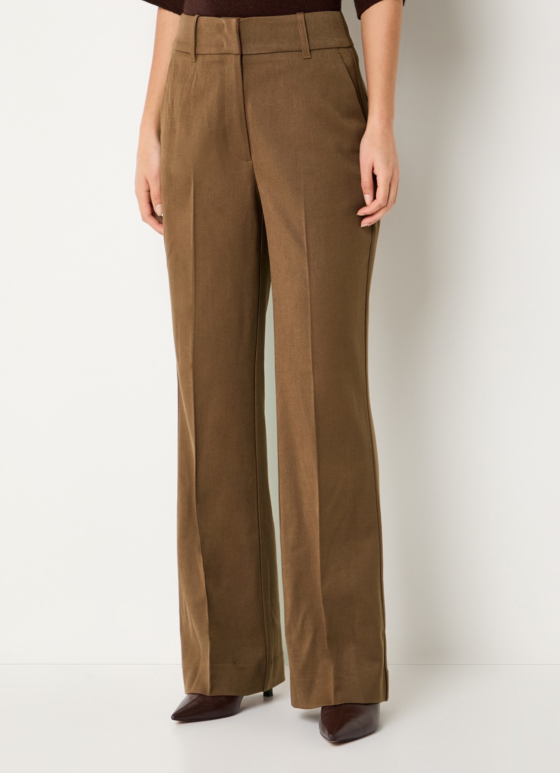 Expresso High waist wide fit pantalon in wolblend met steekzakken - detail cognac