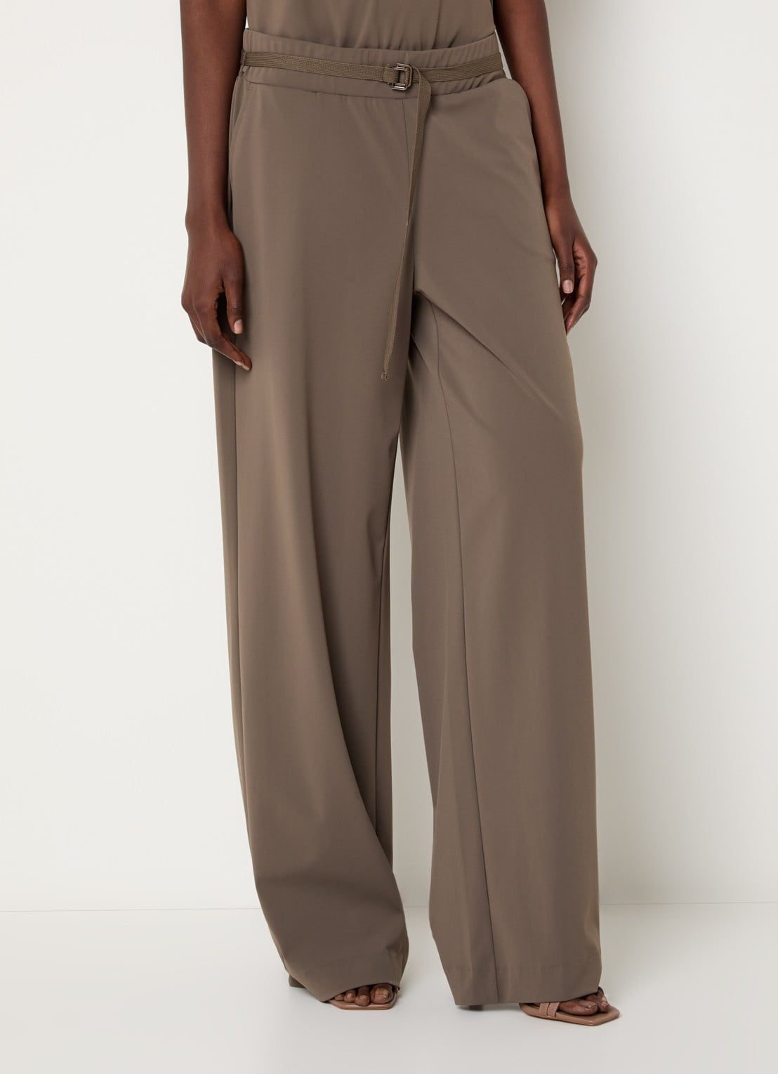 Expresso High waist wide fit pantalon met steekzakken - detail zand