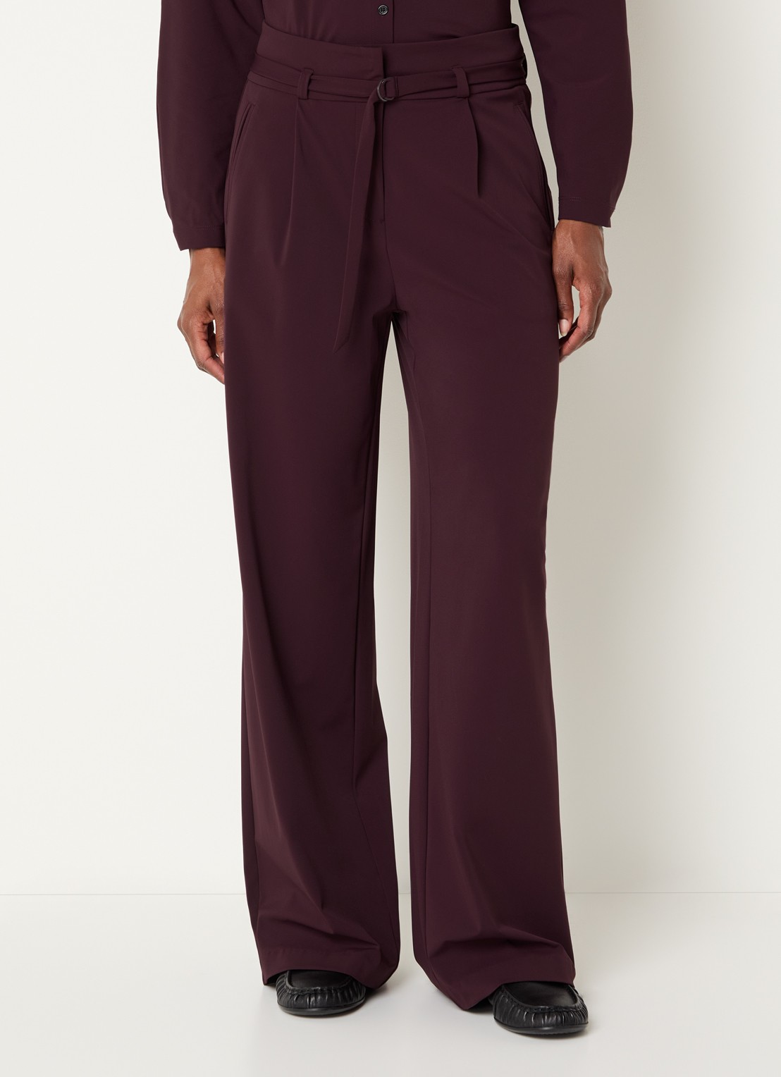 Expresso High waist wide fit pantalon met steekzakken - detail aubergine