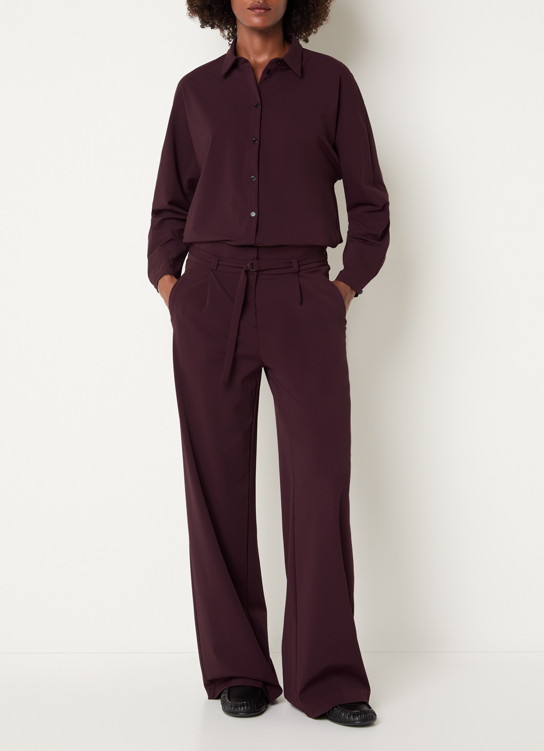 Expresso High waist wide fit pantalon met steekzakken - voorkant 4 aubergine