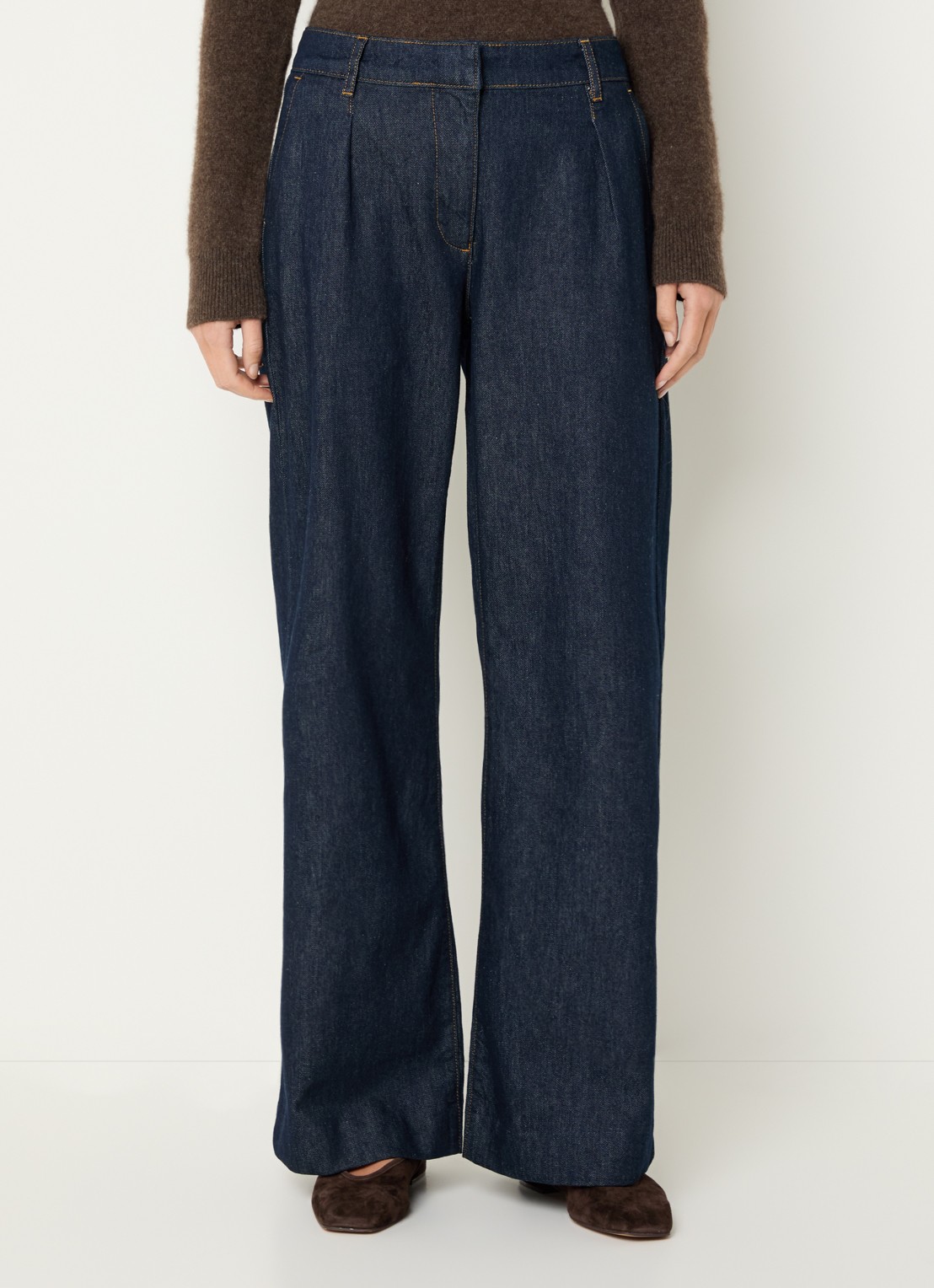 Expresso High waist wide leg jeans met donkere wassing - detail indigo