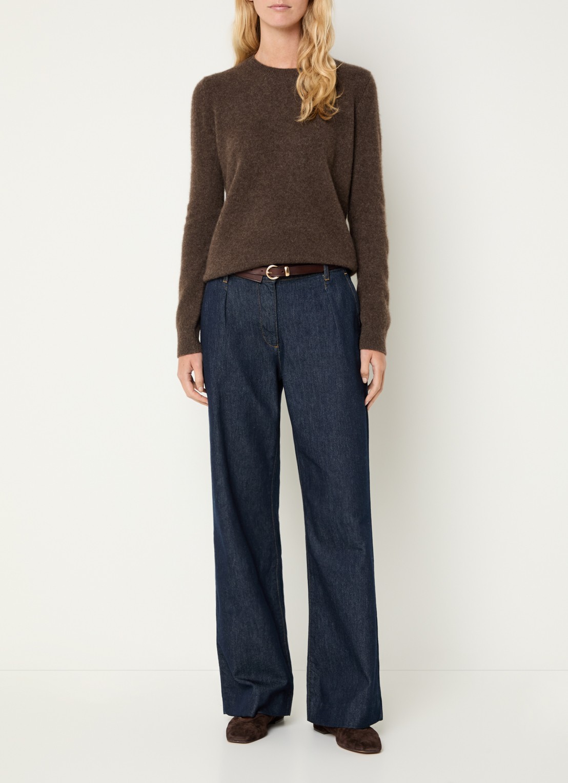 Expresso High waist wide leg jeans met donkere wassing - voorkant 3 indigo