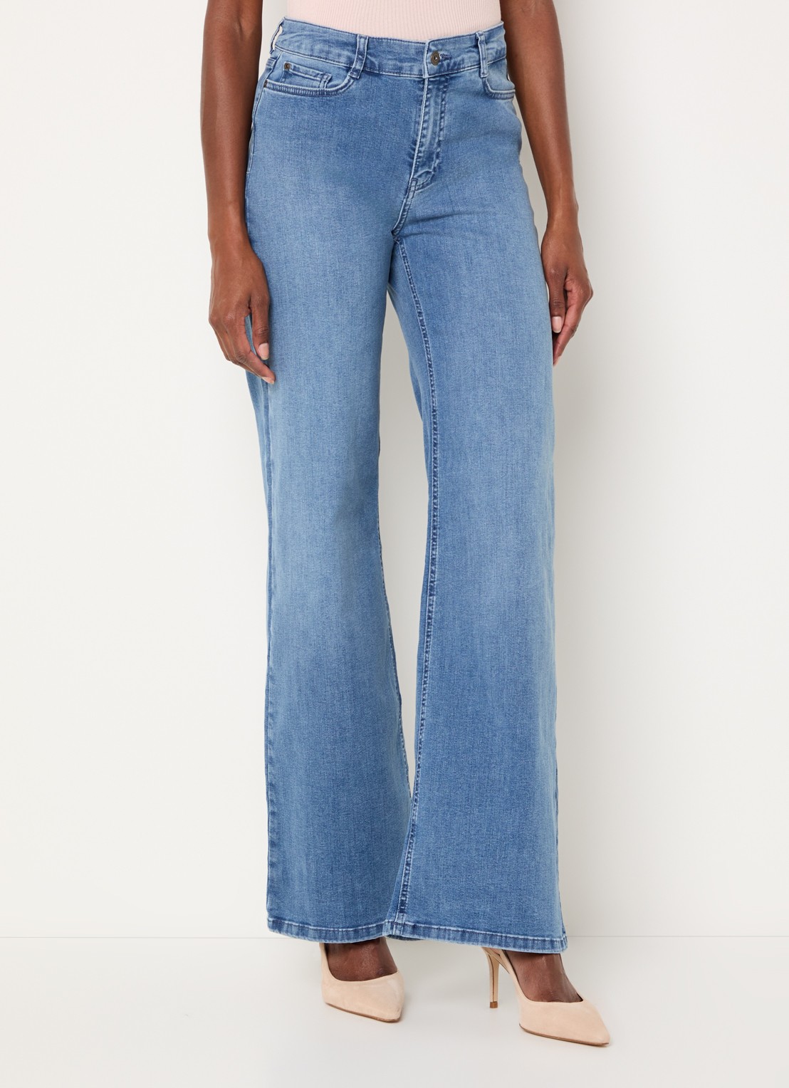 Expresso High waist wide leg jeans met lichte wassing  - detail 2 indigo