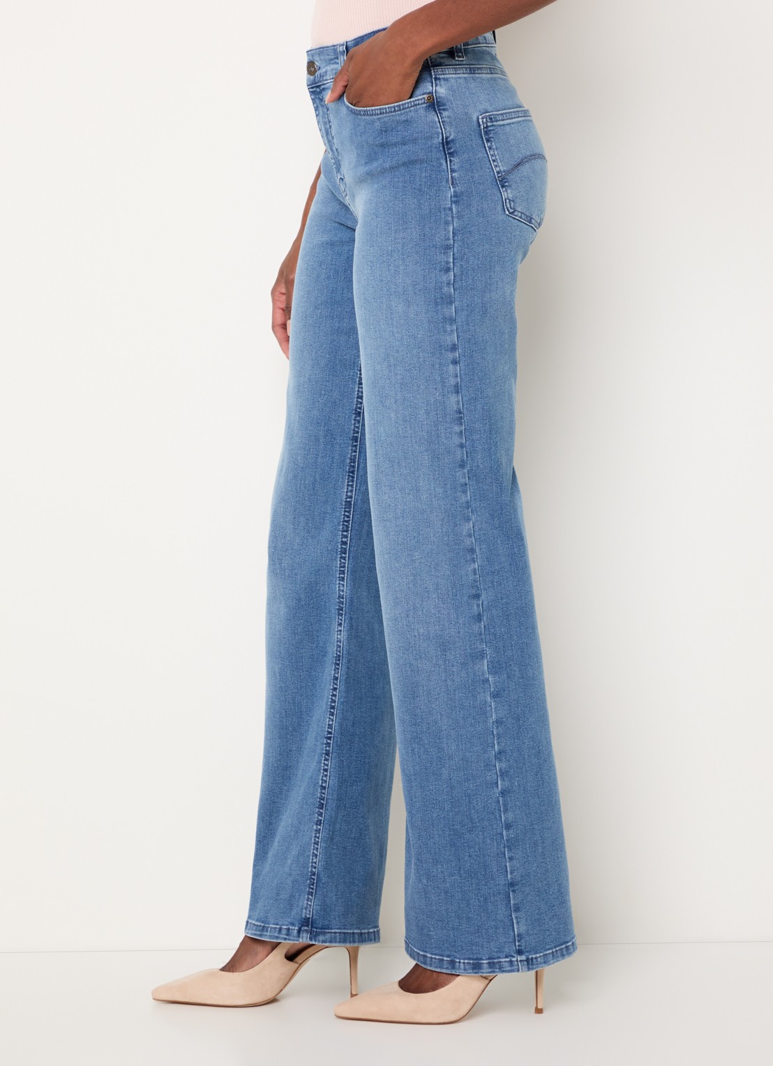 Expresso High waist wide leg jeans met lichte wassing  - detail 3 indigo