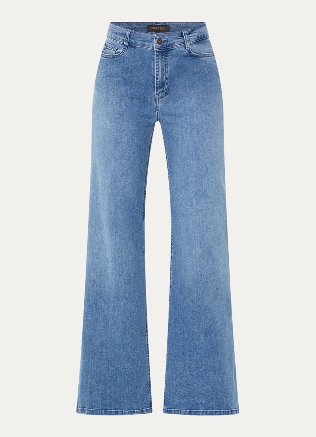 Expresso High waist wide leg jeans met lichte wassing  - voorkant 4 indigo