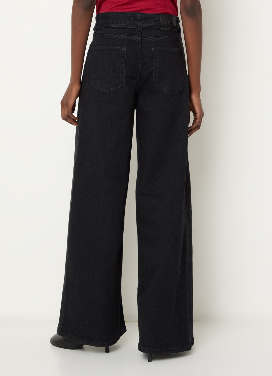 Expresso High waist wide leg jeans met strikceintuur - achterkant 3 zwart