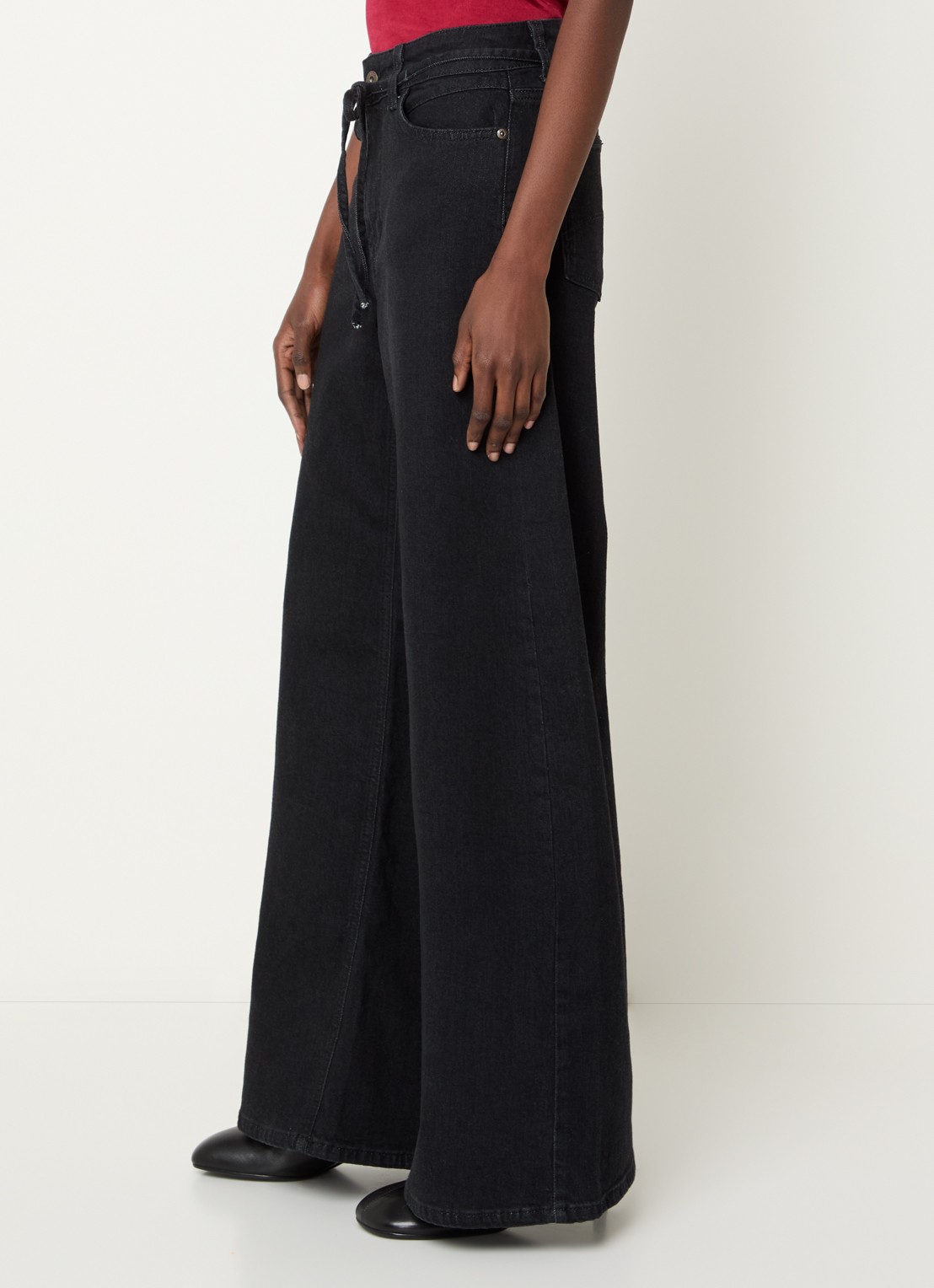 Expresso High waist wide leg jeans met strikceintuur - detail 2 zwart