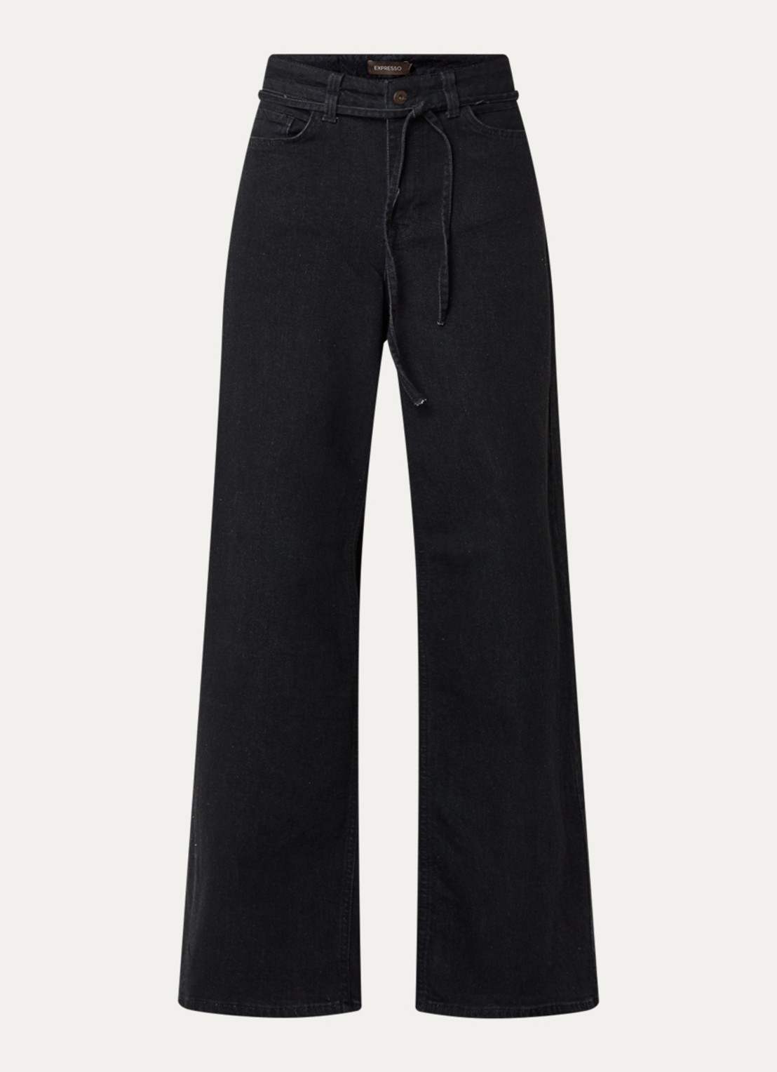 Expresso High waist wide leg jeans met strikceintuur - voorkant 4 zwart