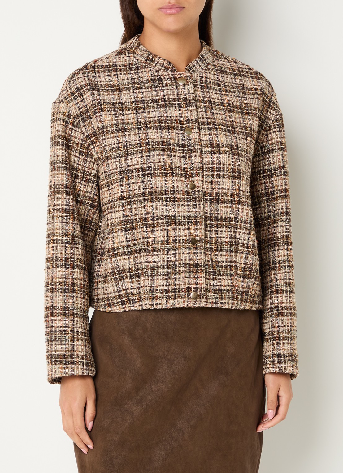 Expresso Jack met tweed-look en ronde hals - detail beige