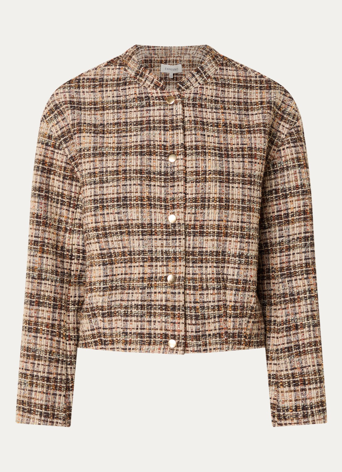 Expresso Jack met tweed-look en ronde hals - voorkant 2 beige