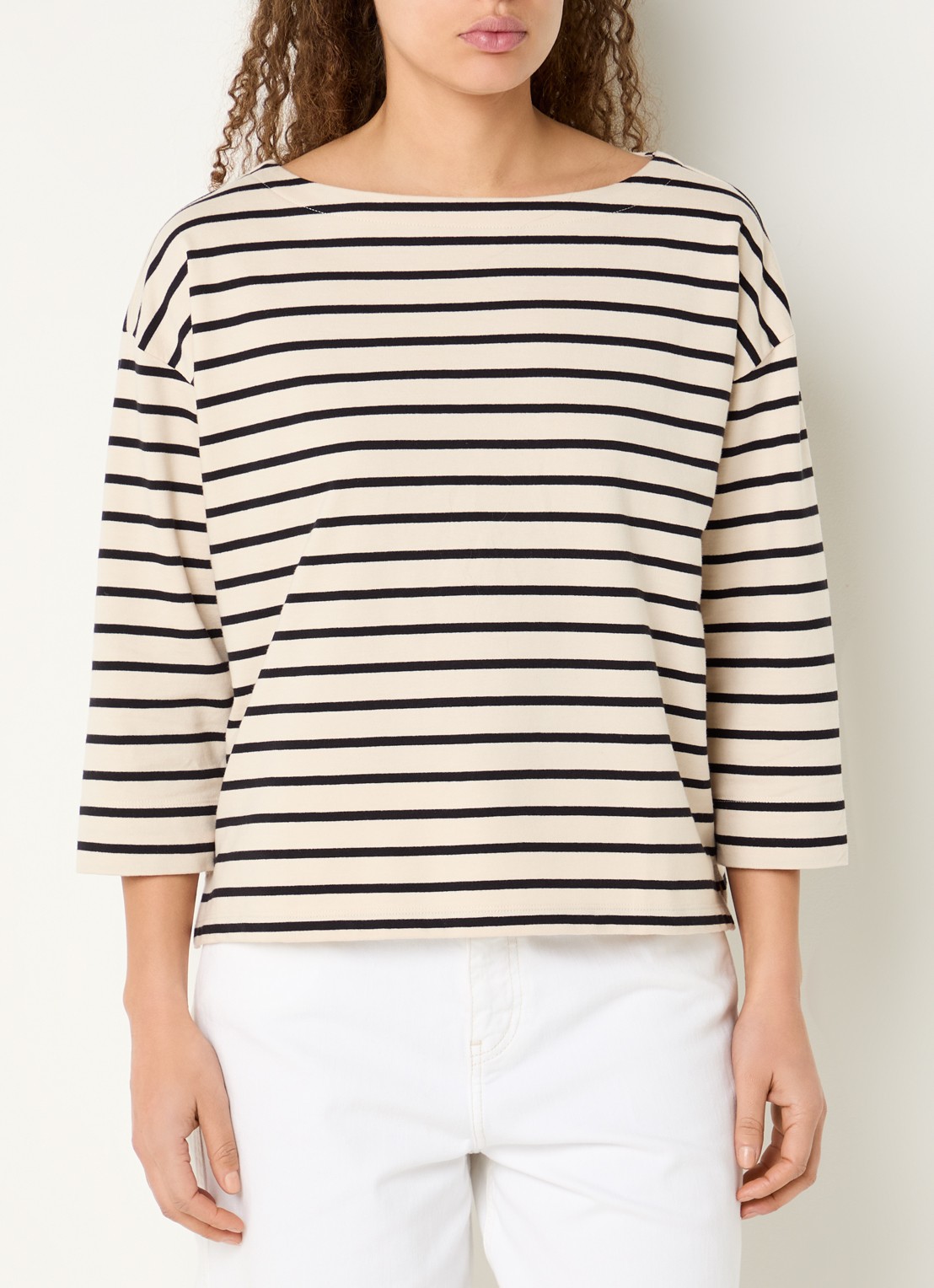 Expresso Longsleeve met boothals en streepprint - detail zwart