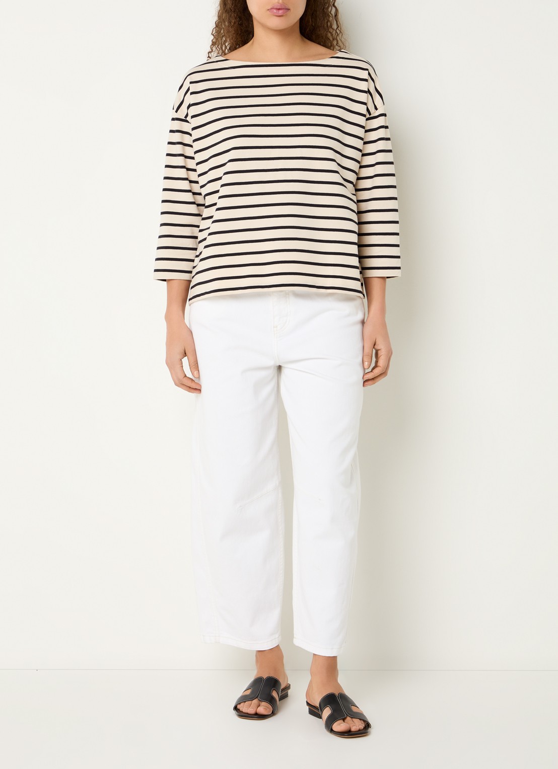 Expresso Longsleeve met boothals en streepprint - voorkant 4 zwart