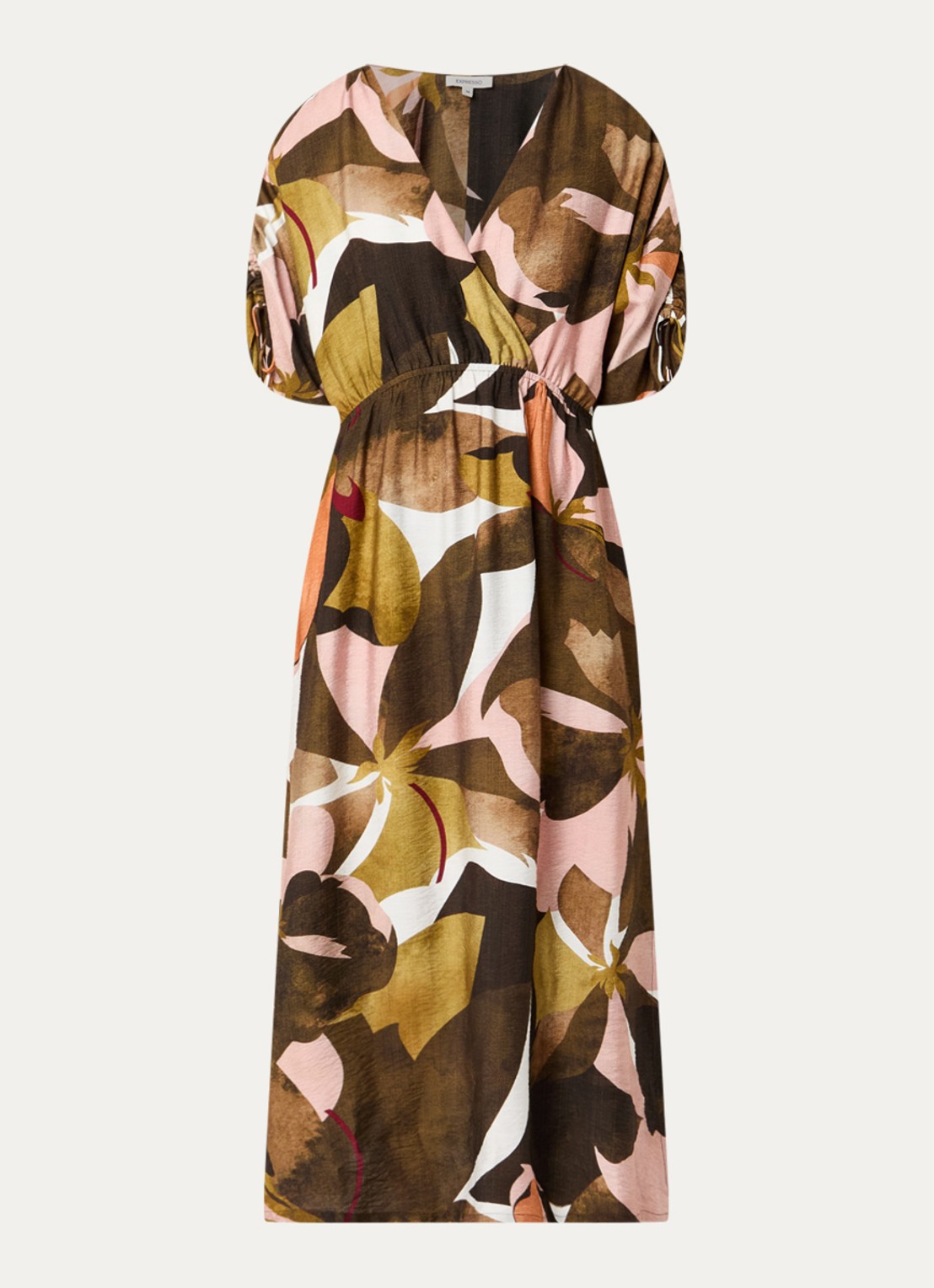 Expresso Maxi tuniekjurk met grafisch bloemdessin - voorkant 2 roestbruin