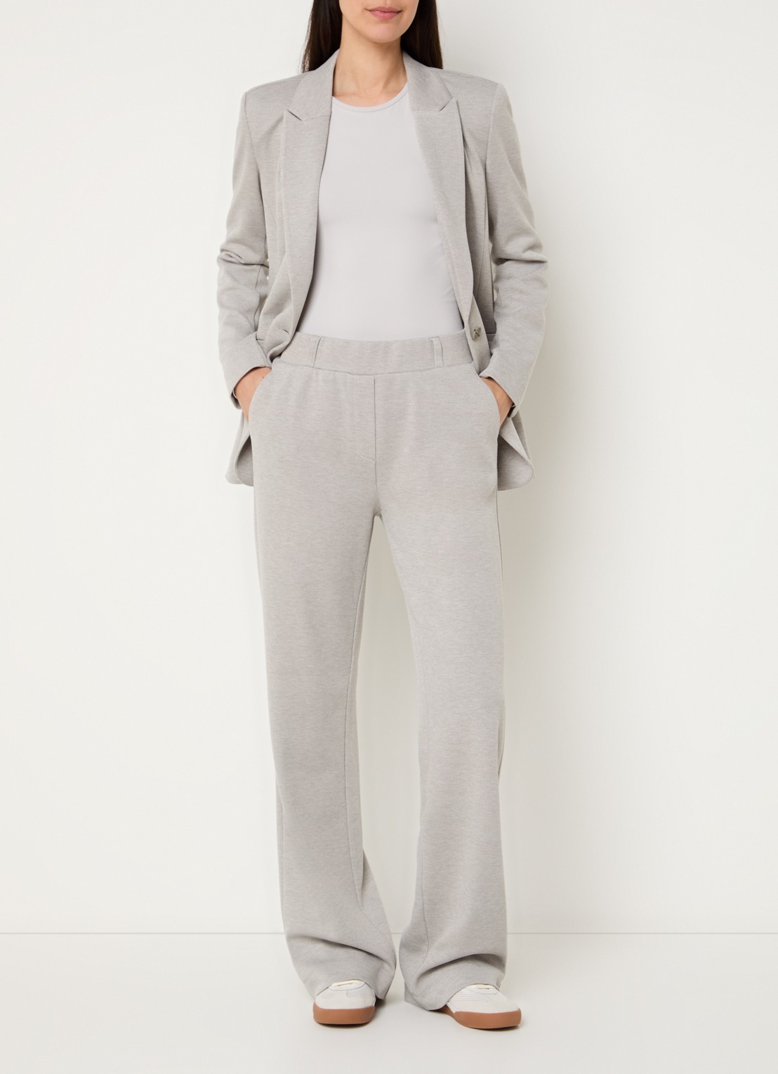 Expresso Mid waist flared fit broek met steekzakken - voorkant 4 lichtgrijs