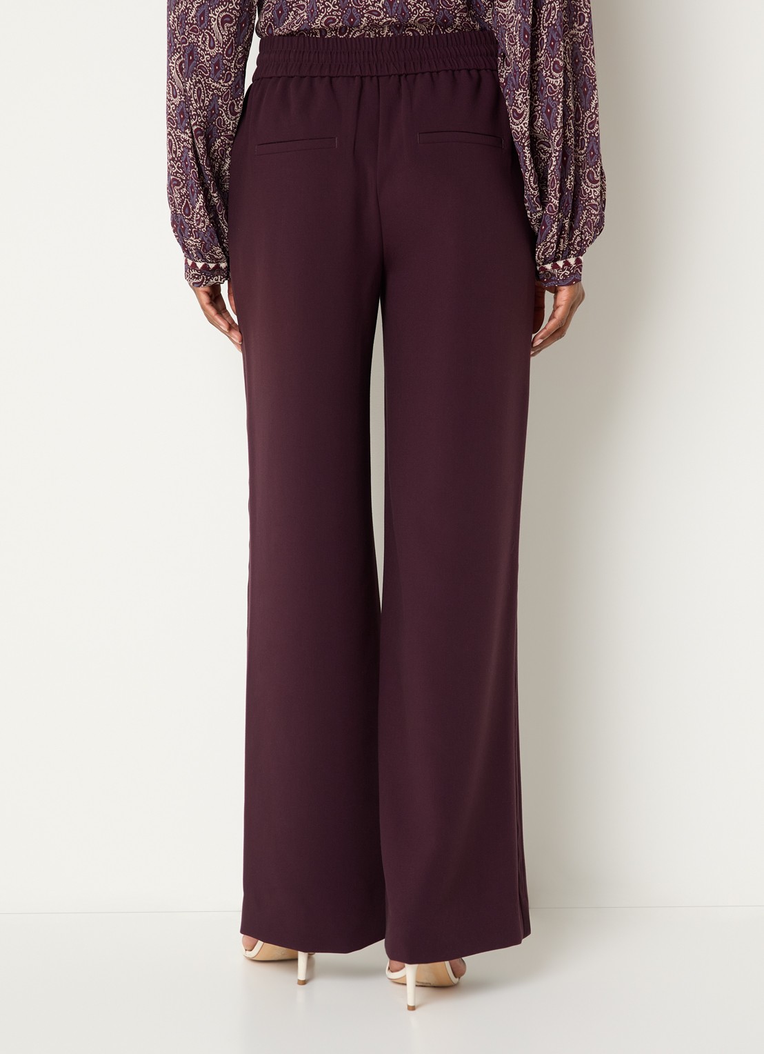 Expresso Mid waist flared fit broek met steekzakken - achterkant aubergine