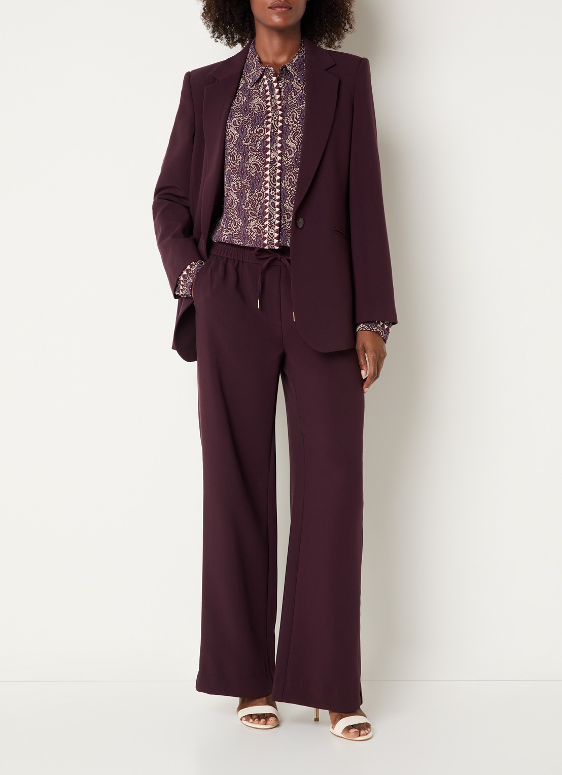 Expresso Mid waist flared fit broek met steekzakken - voorkant 4 aubergine