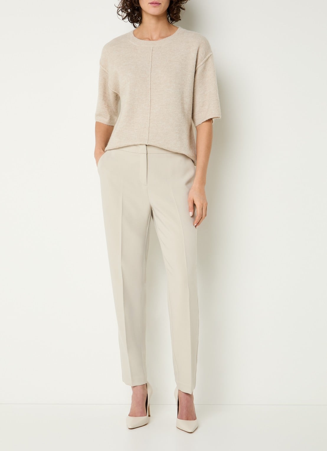 Expresso Mid waist regular fit pantalon met steekzakken - voorkant 3 beige