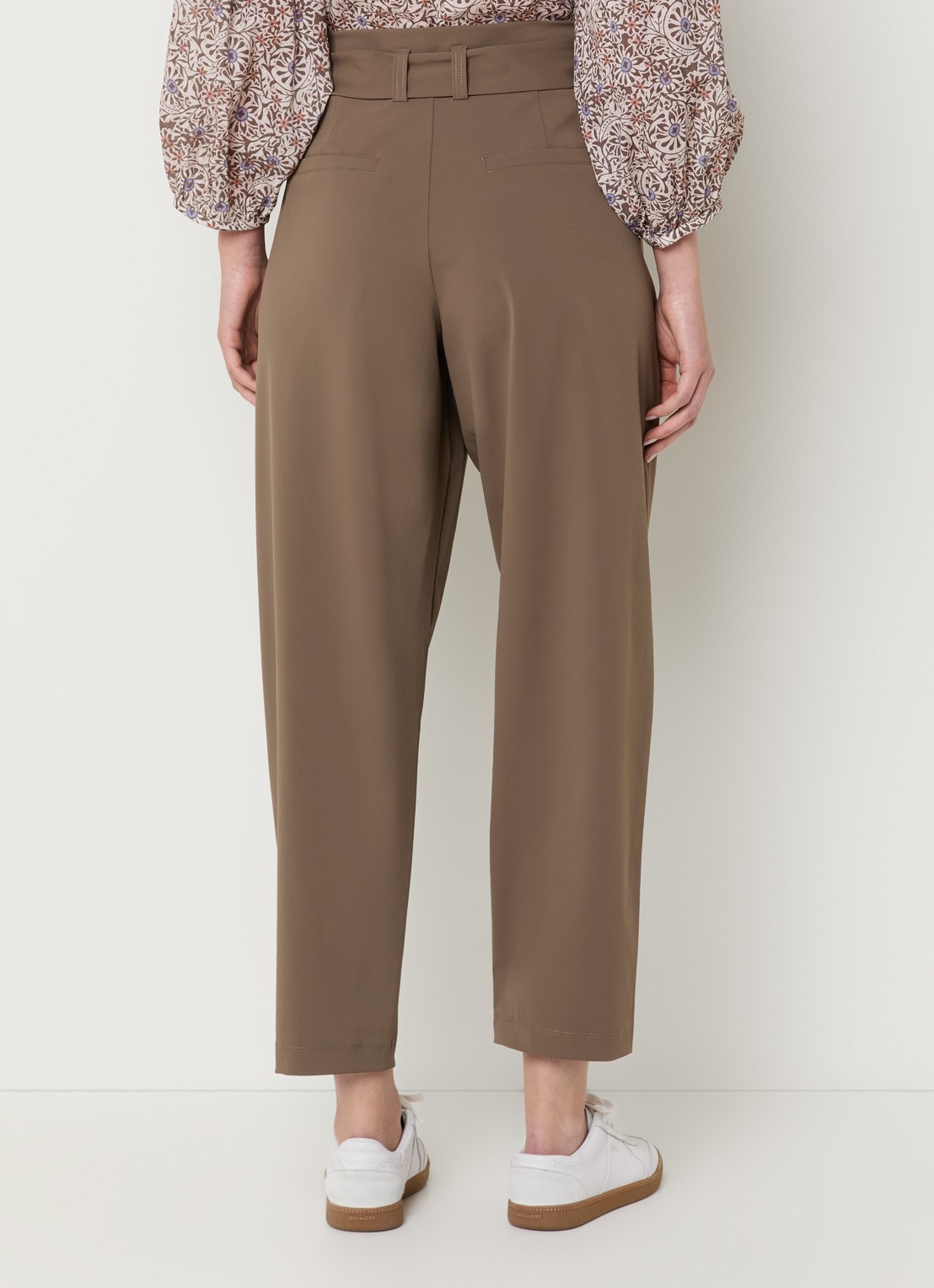 Expresso Mid waist straight fit cropped broek van travelstof met ceintuur - achterkant 2 bruin