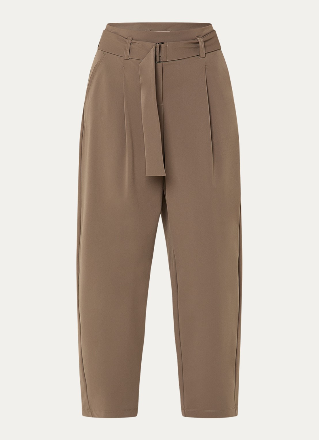 Expresso Mid waist straight fit cropped broek van travelstof met ceintuur - voorkant 3 bruin