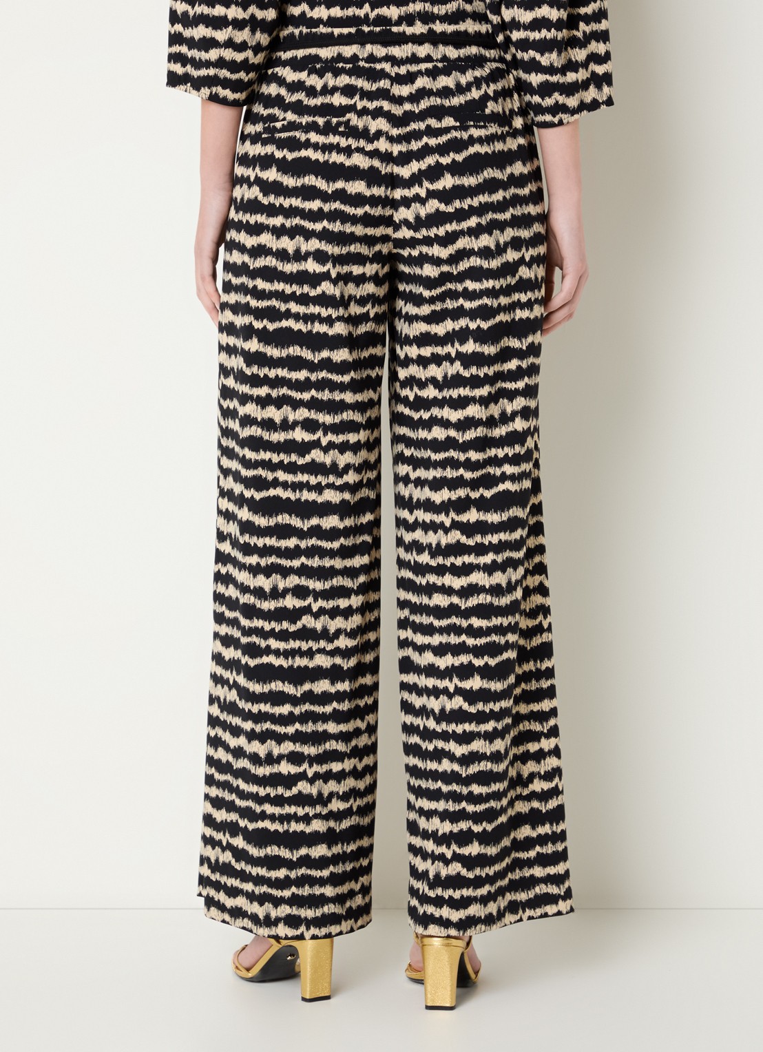 Expresso Mid waist wide fit broek met print - achterkant 4 zwart