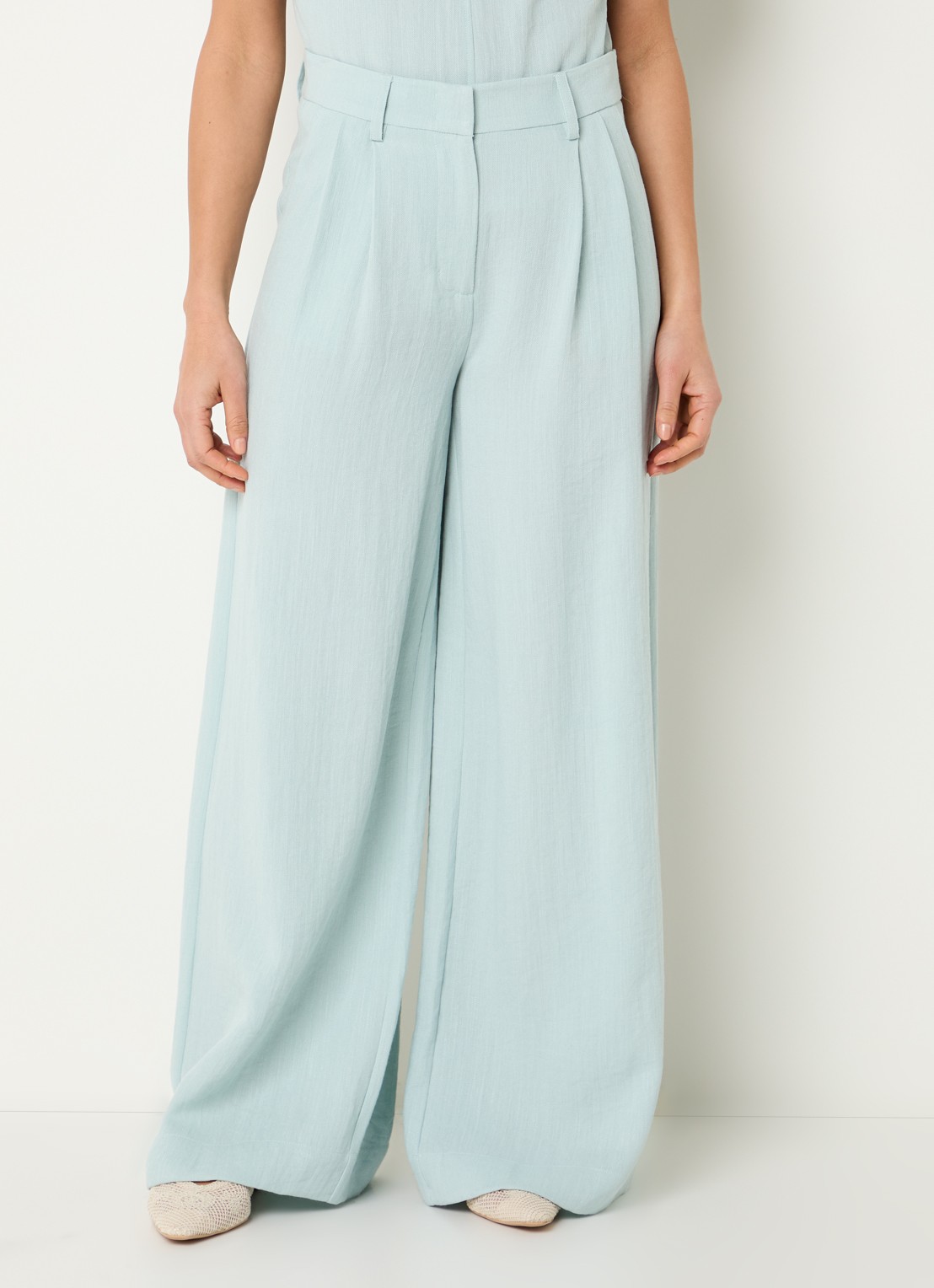 Expresso Mid waist wide fit palazzo broek van linnen - detail 4 mint