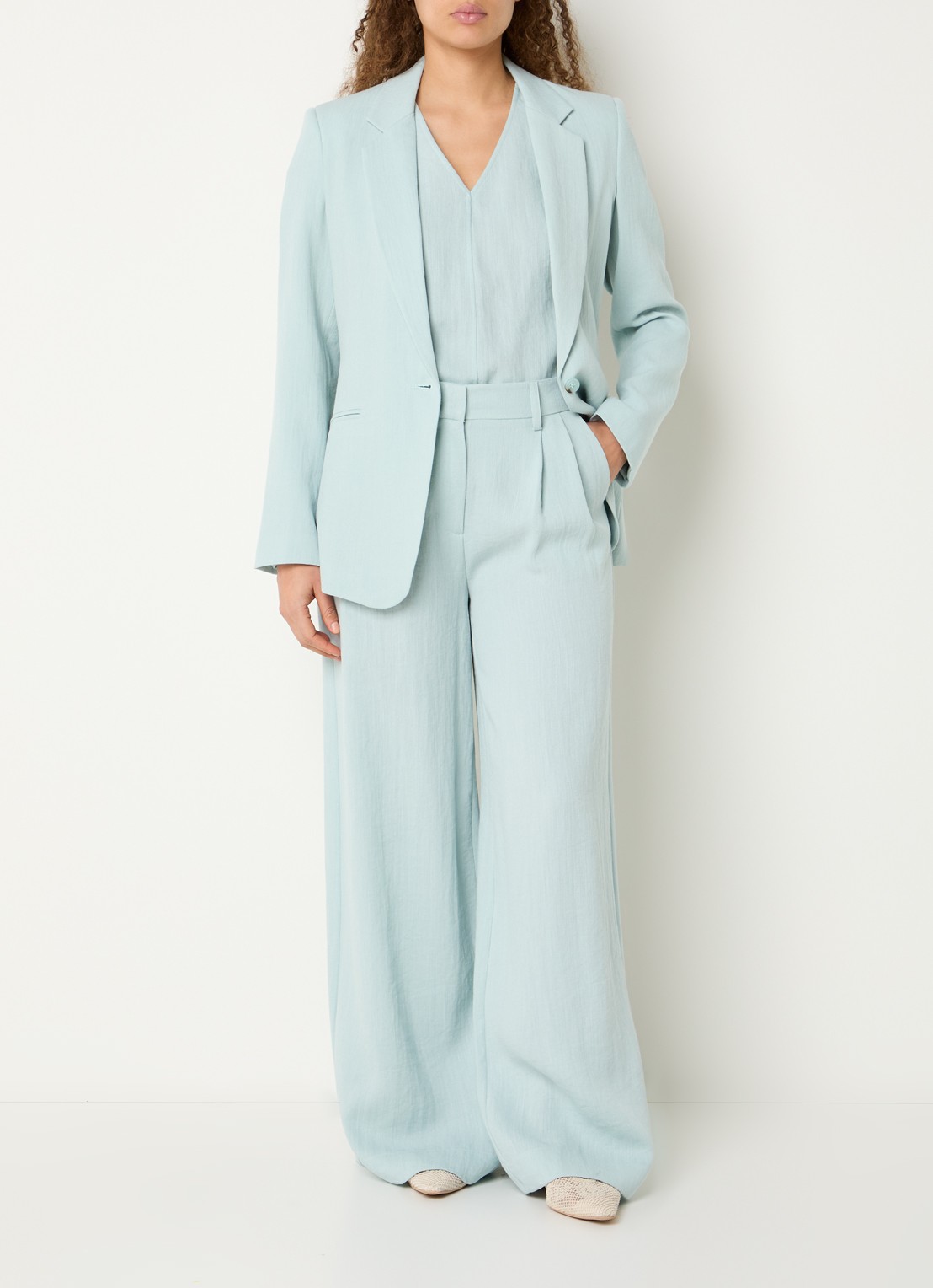 Expresso Mid waist wide fit palazzo broek van linnen - voorkant 3 mint