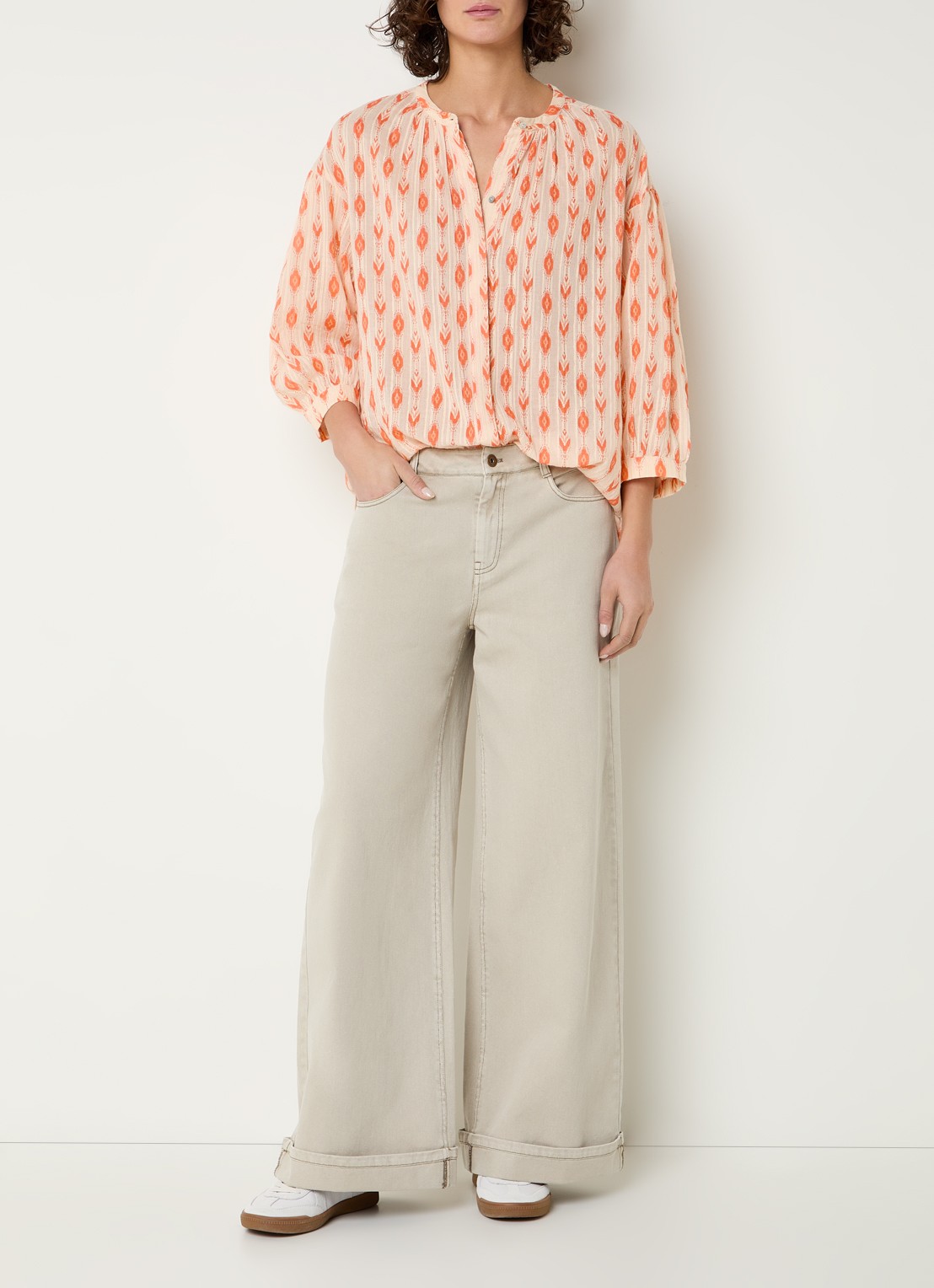 Expresso Mid waist wide leg jeans met gekleurde wassing - voorkant 5 beige