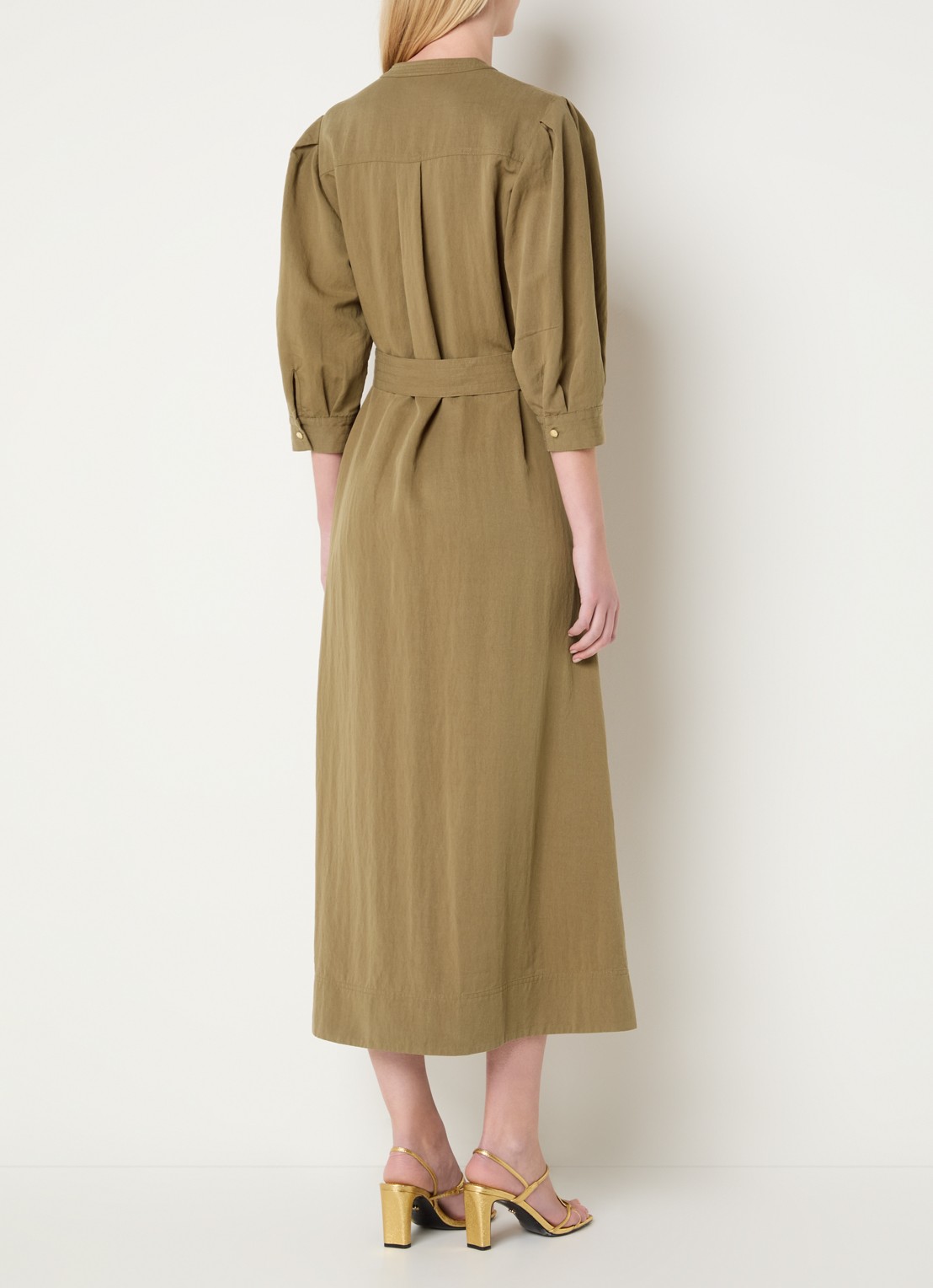 Expresso Midi jurk met ceintuur en ballonmouw - achterkant camel