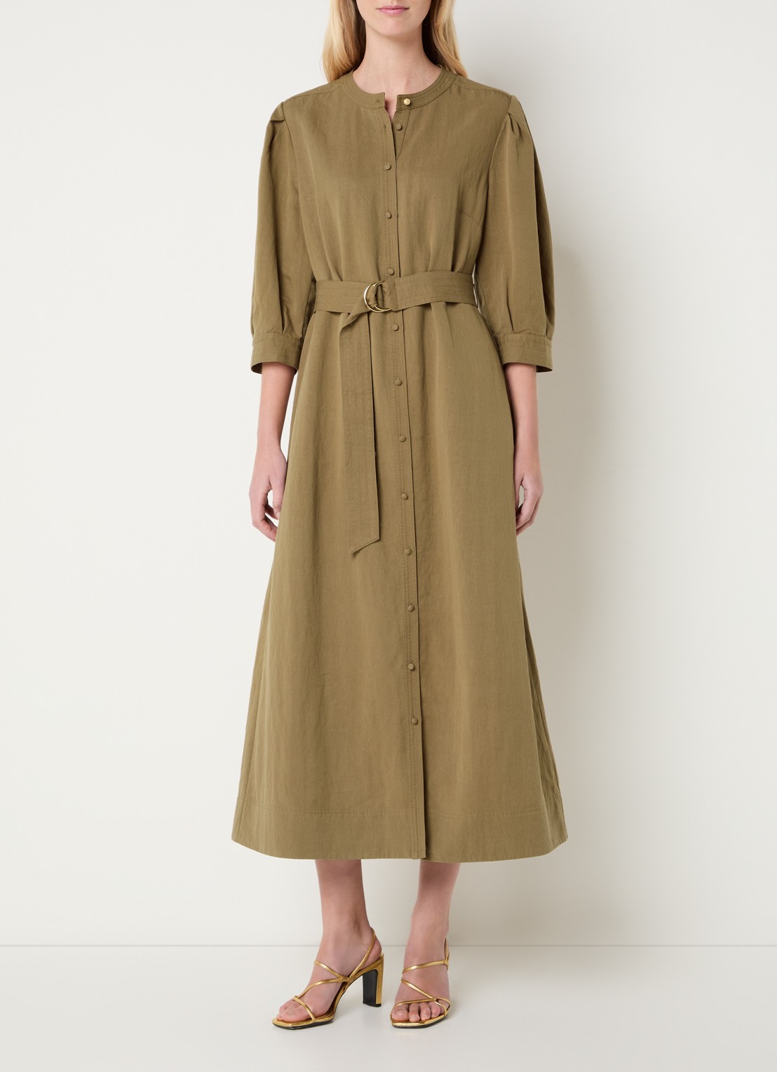 Expresso Midi jurk met ceintuur en ballonmouw - detail 4 camel