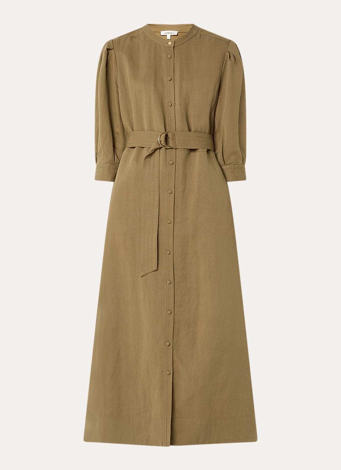 Expresso Midi jurk met ceintuur en ballonmouw - voorkant 2 camel